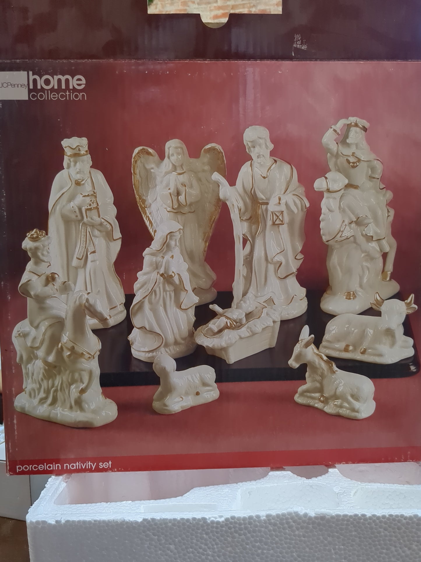 JCPenny porcelain white and gold nativity set