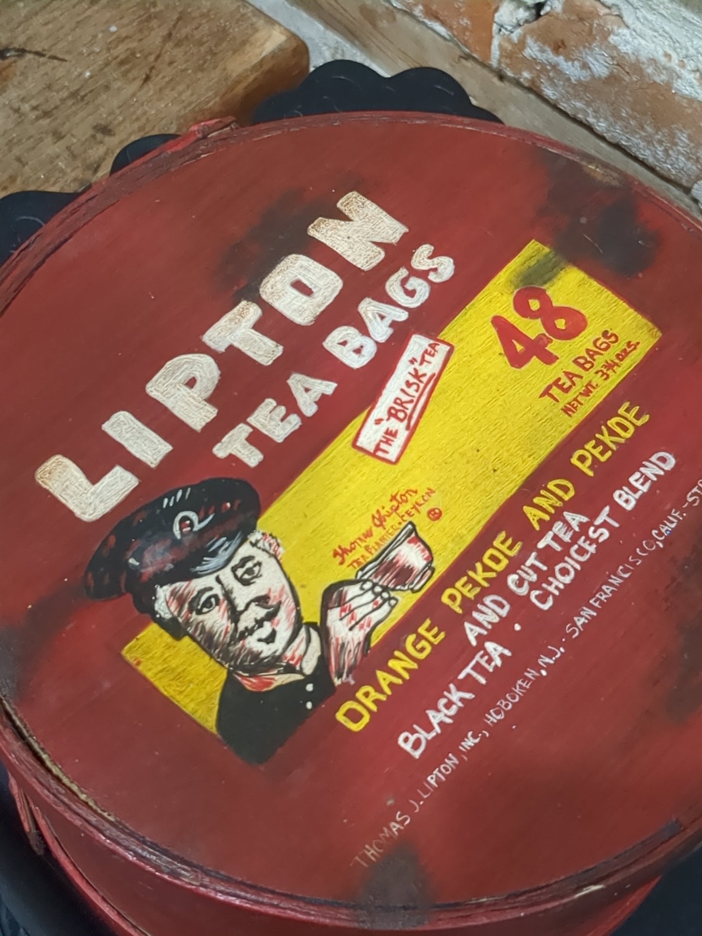 Lipton wooden tea box cheese box hand painted  tin975