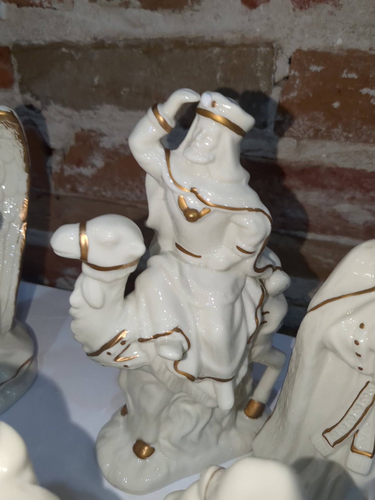 JCPenny porcelain white and gold nativity set