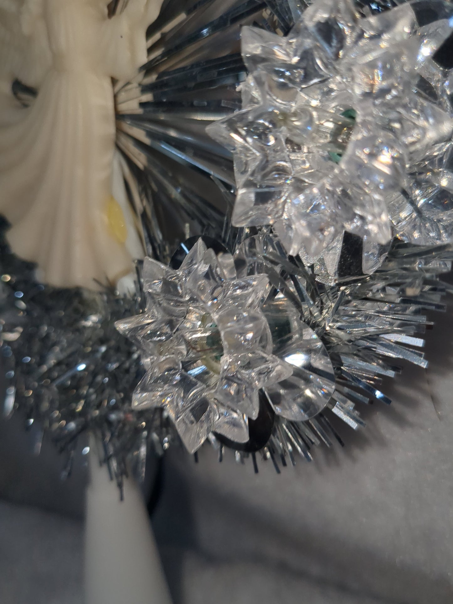 111 Vintage Merry Brite 11- Light Tree Topper Silver tinsel White Angel works tt236