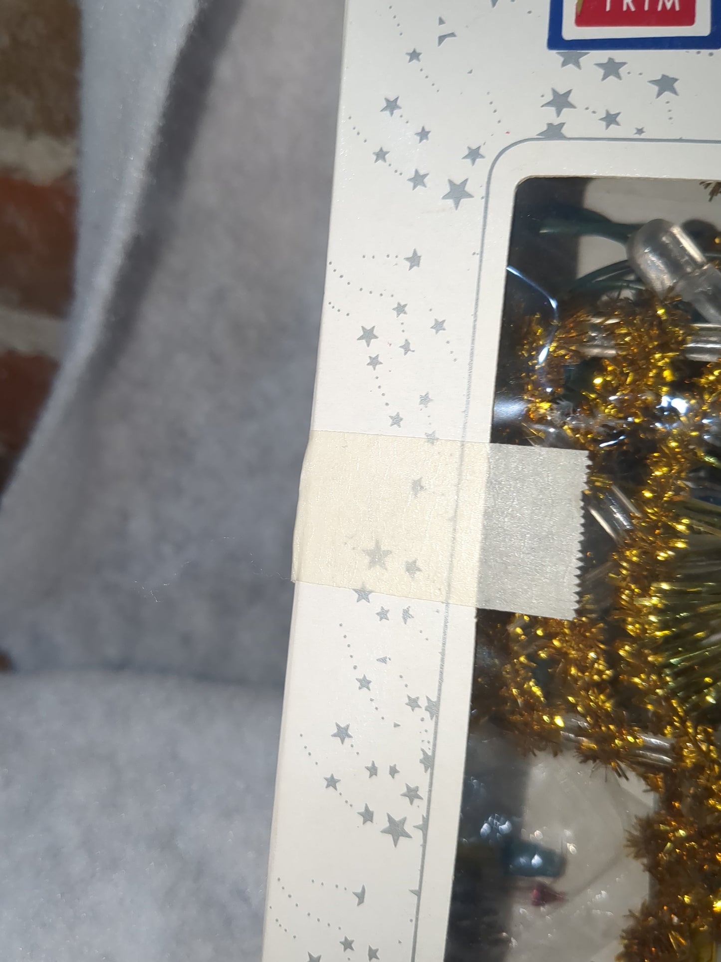 111 Vintage Christmas Tree Topper Santa Trim 10 Lights Tree Top Box gold tinsel tt564