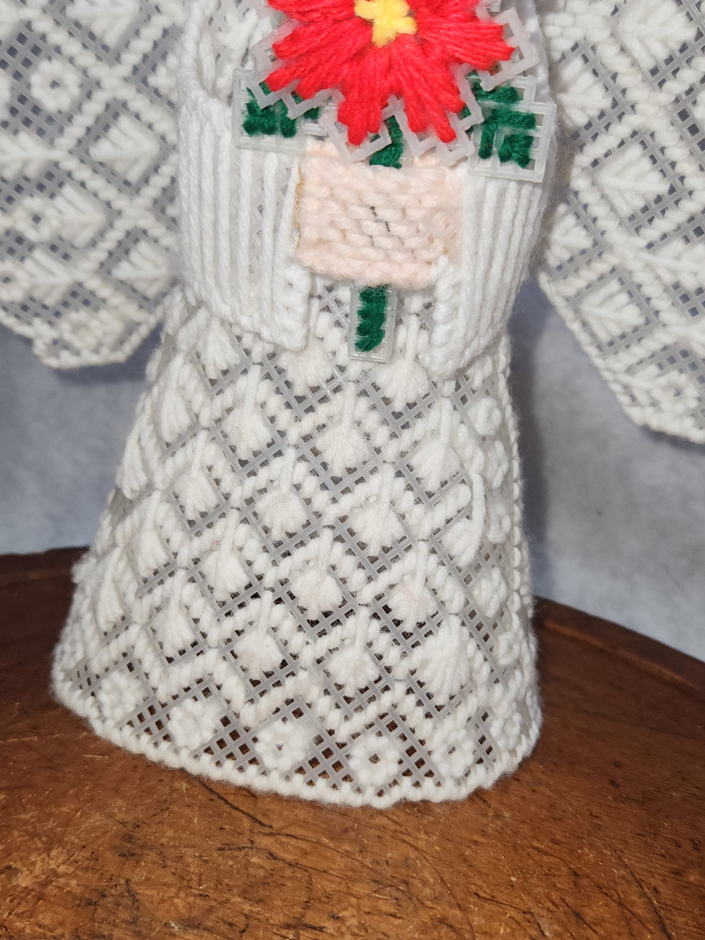 Vintage Handmade Canvas Angel Tree Topper Poinsettia ch787