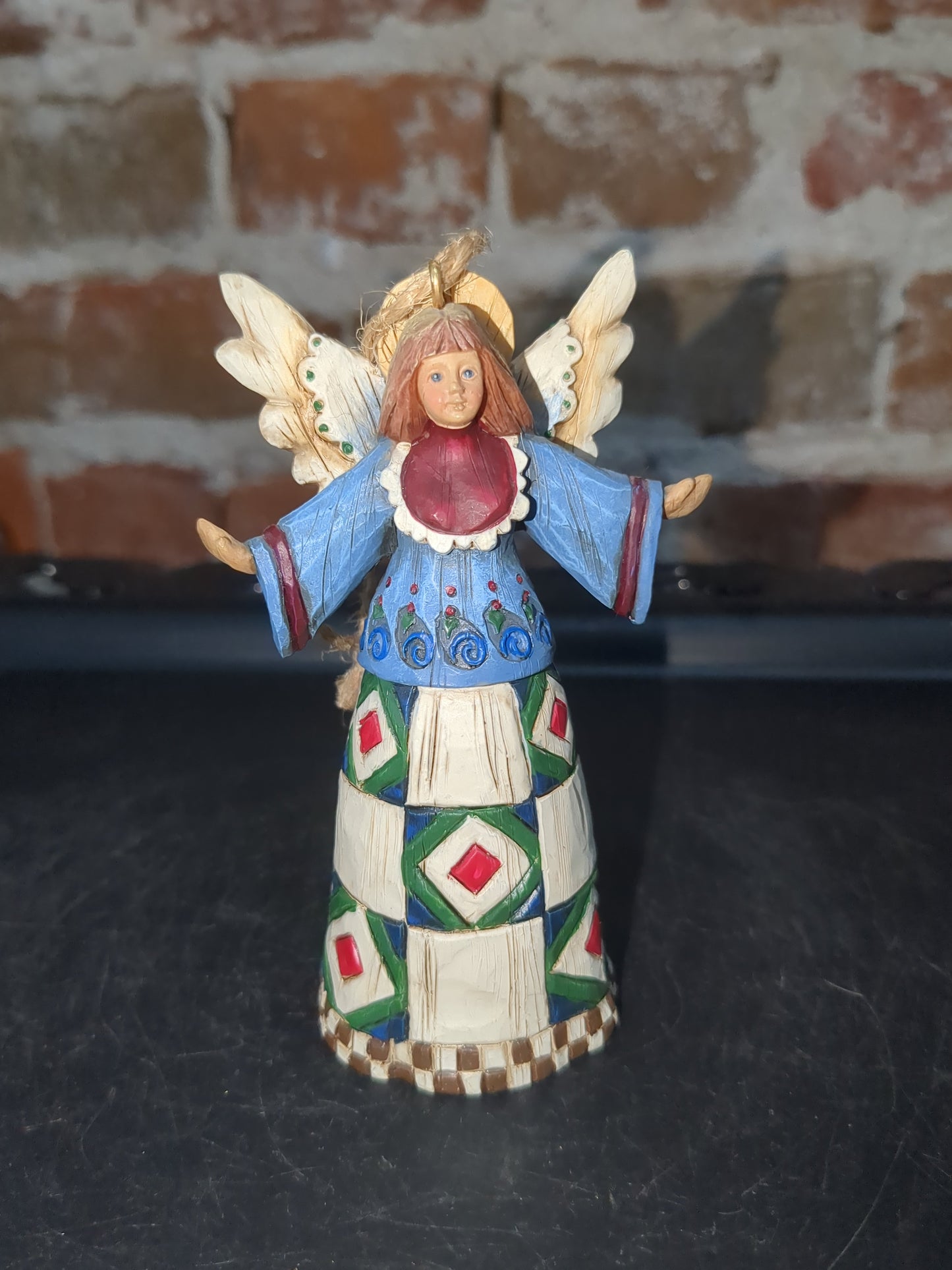 Vintage Jim Shore Angel Heartwood Creek 2002 Quilt Design Folk Art 4" Christmas Ornament o765