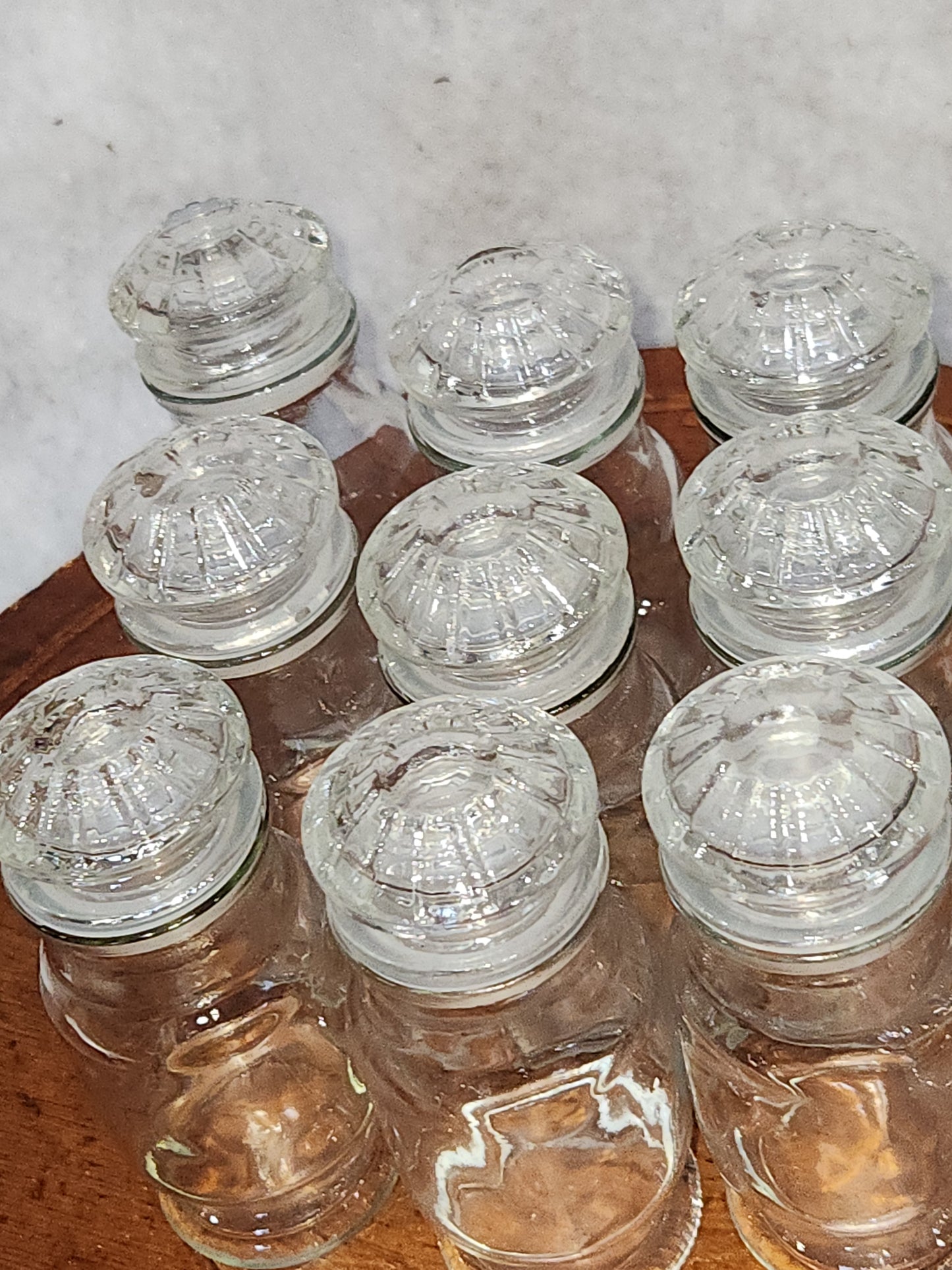Vintage Apothecary Bottles Clear Cut Glass set of 9 sp90
