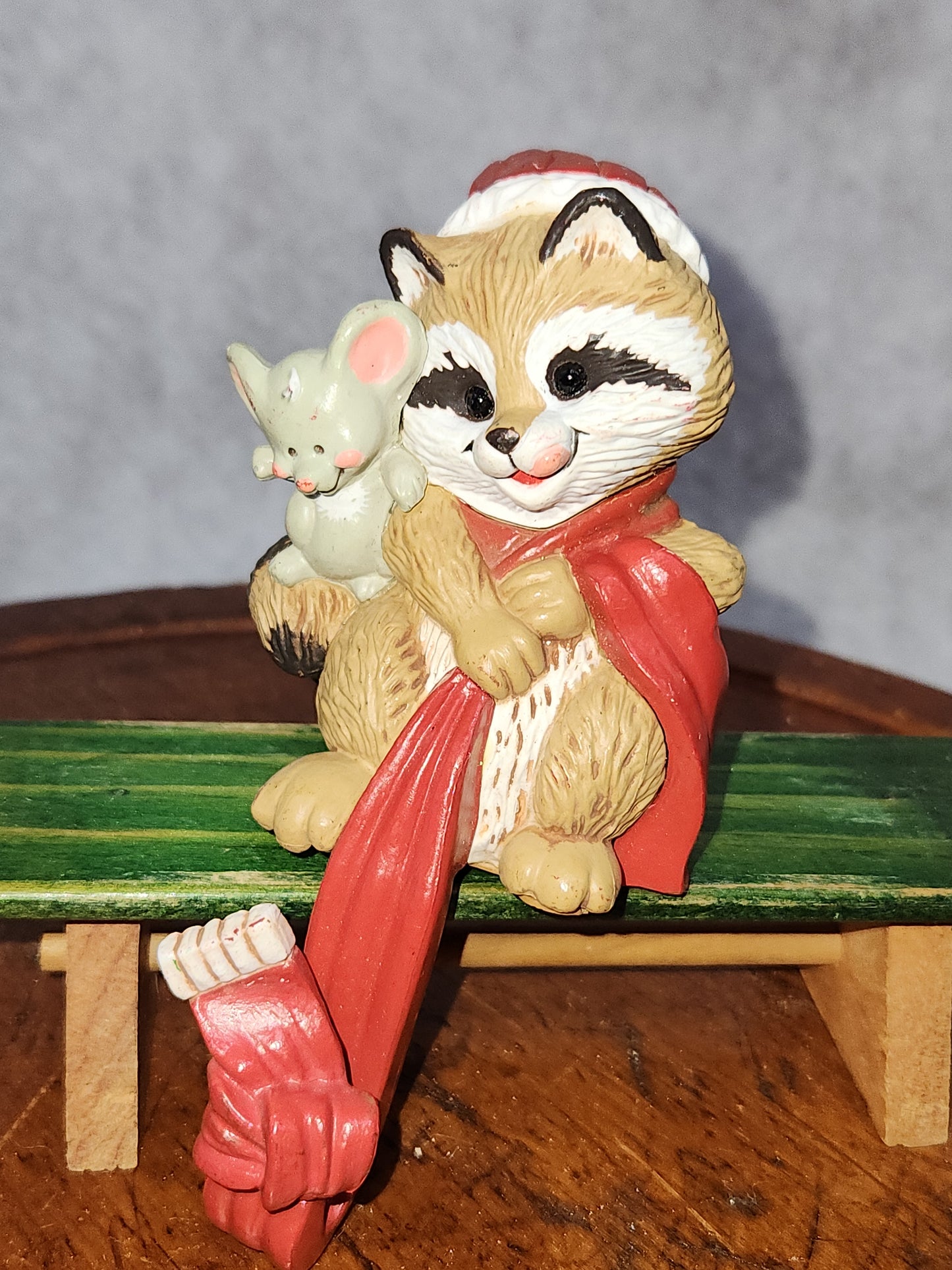 Vintage Hallmark Raccoon & Mouse Christmas Stocking Hanger 1984 sh86