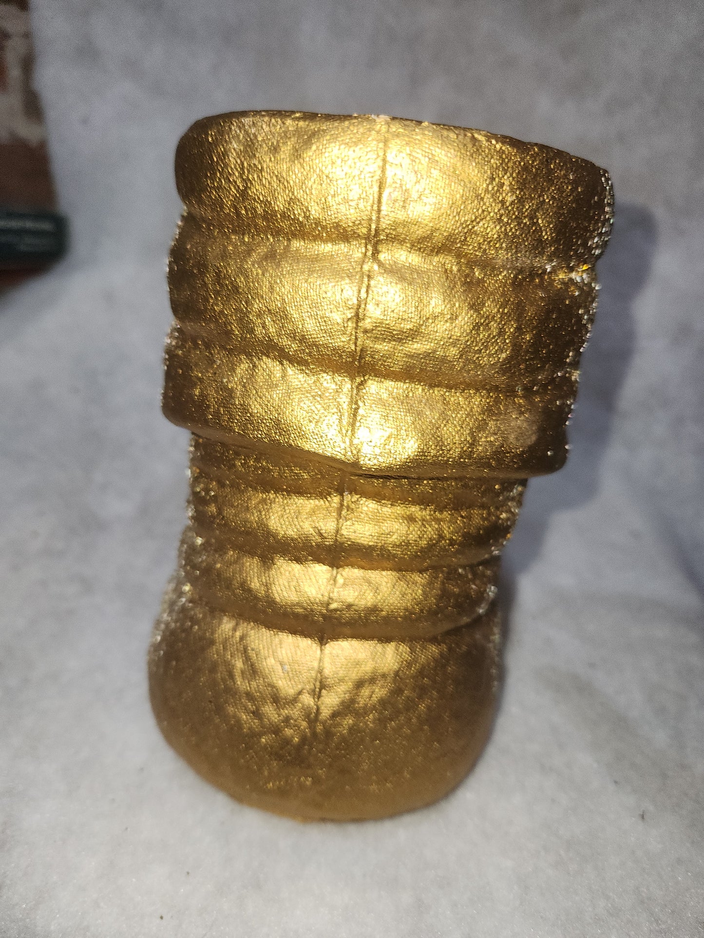 Vintage Gold Glittered paper mache Santa boot Velvet leaves pinecone chr609