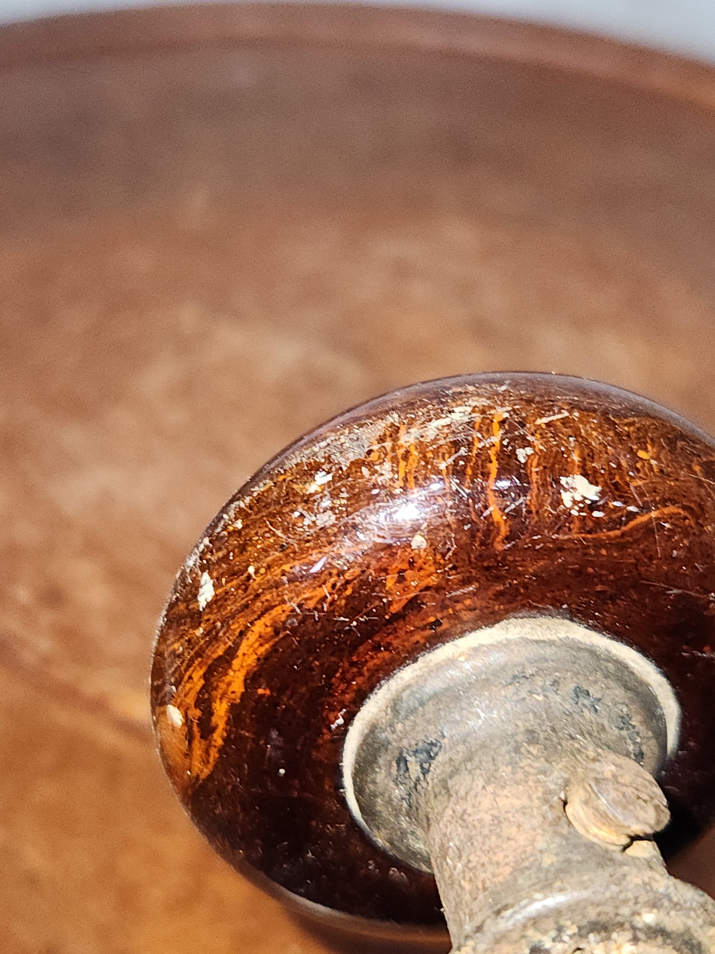 Antique Porcelain Brown Marble or Swirl Door Knobs attached to a stem kn17