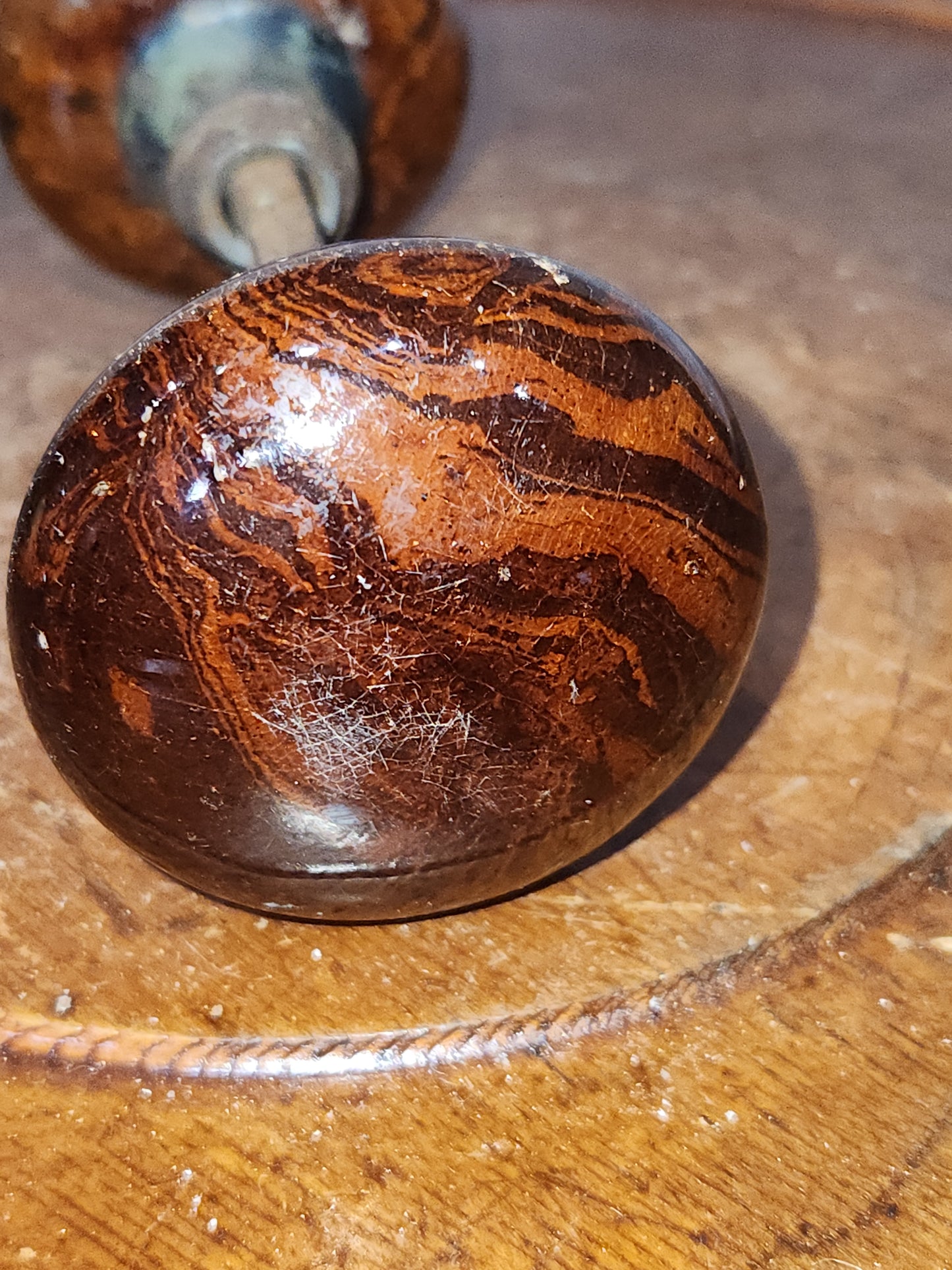 Antique Porcelain Brown Marble or Swirl Door Knobs attached to a stem kn18