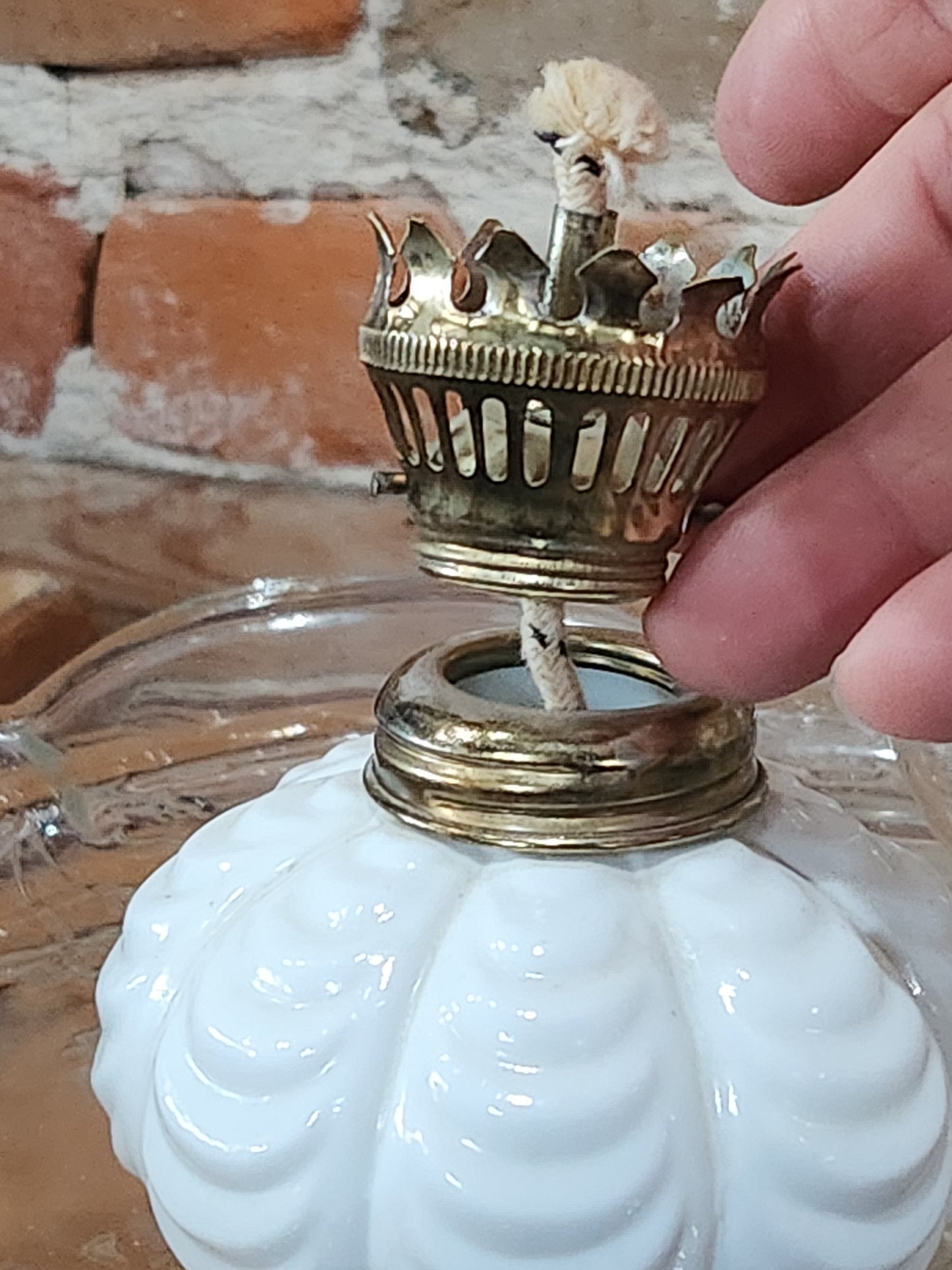 Vintage Milk Glass Swag or Drape Design Miniature Oil Lamp lamp7