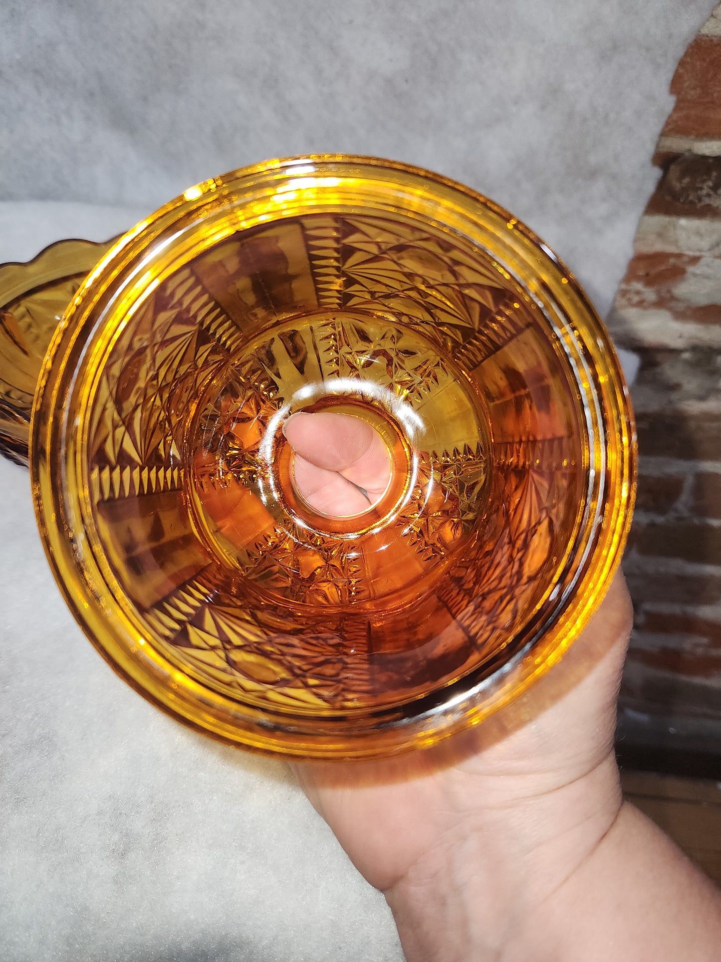 Vintage Indian Glass Amber pressed glass bar and star fairy lamp fl1