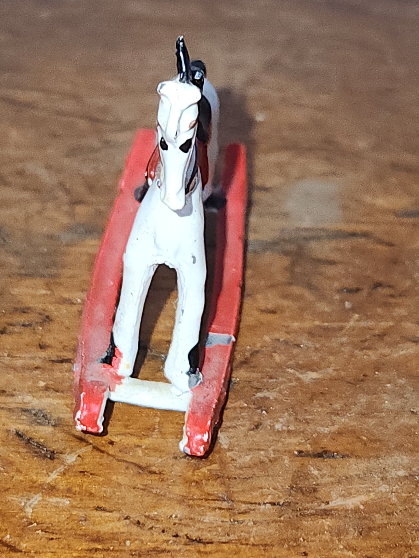 Vintage Cast Lead Tiny, White, Rocking Horse ornament or dollhouse min2