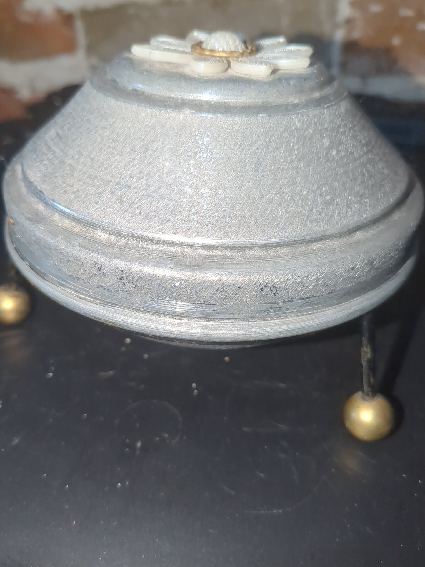 Antique music powder box metal on stand mb89