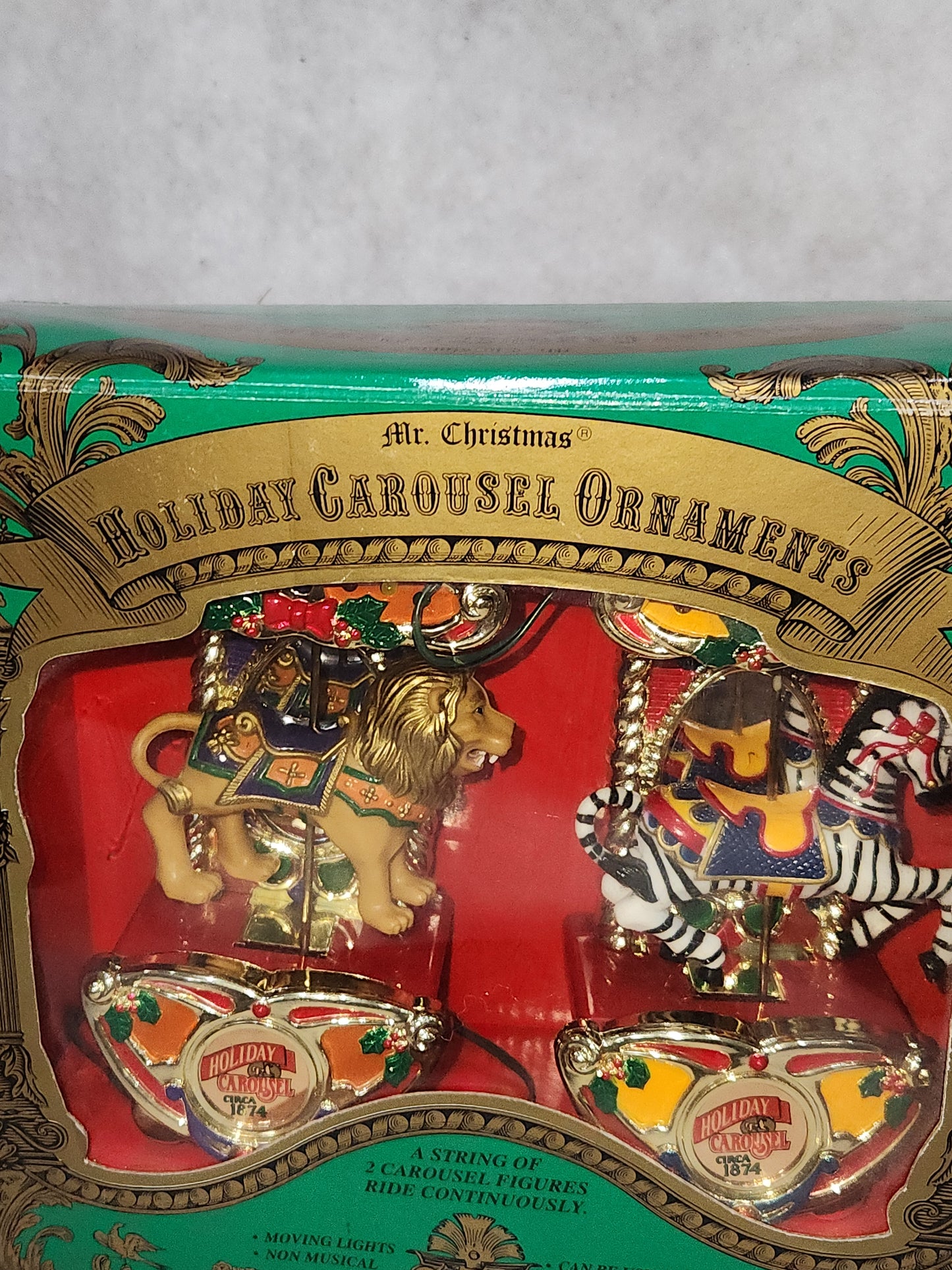 Vintage Mr Christmas Holiday Carousel Ornaments Circa 1874 Circus Animals Lion Zebra car50