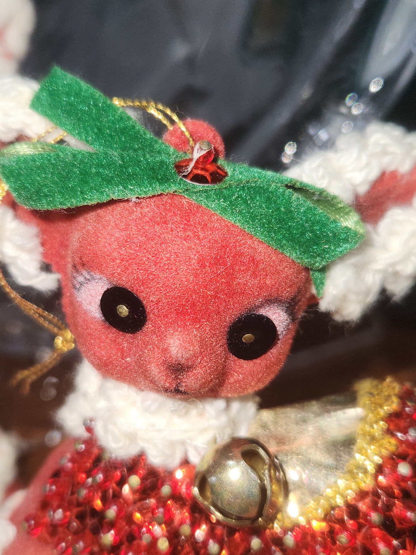 2 Vintage flocked push pin reindeer ornaments 3.5" chr120