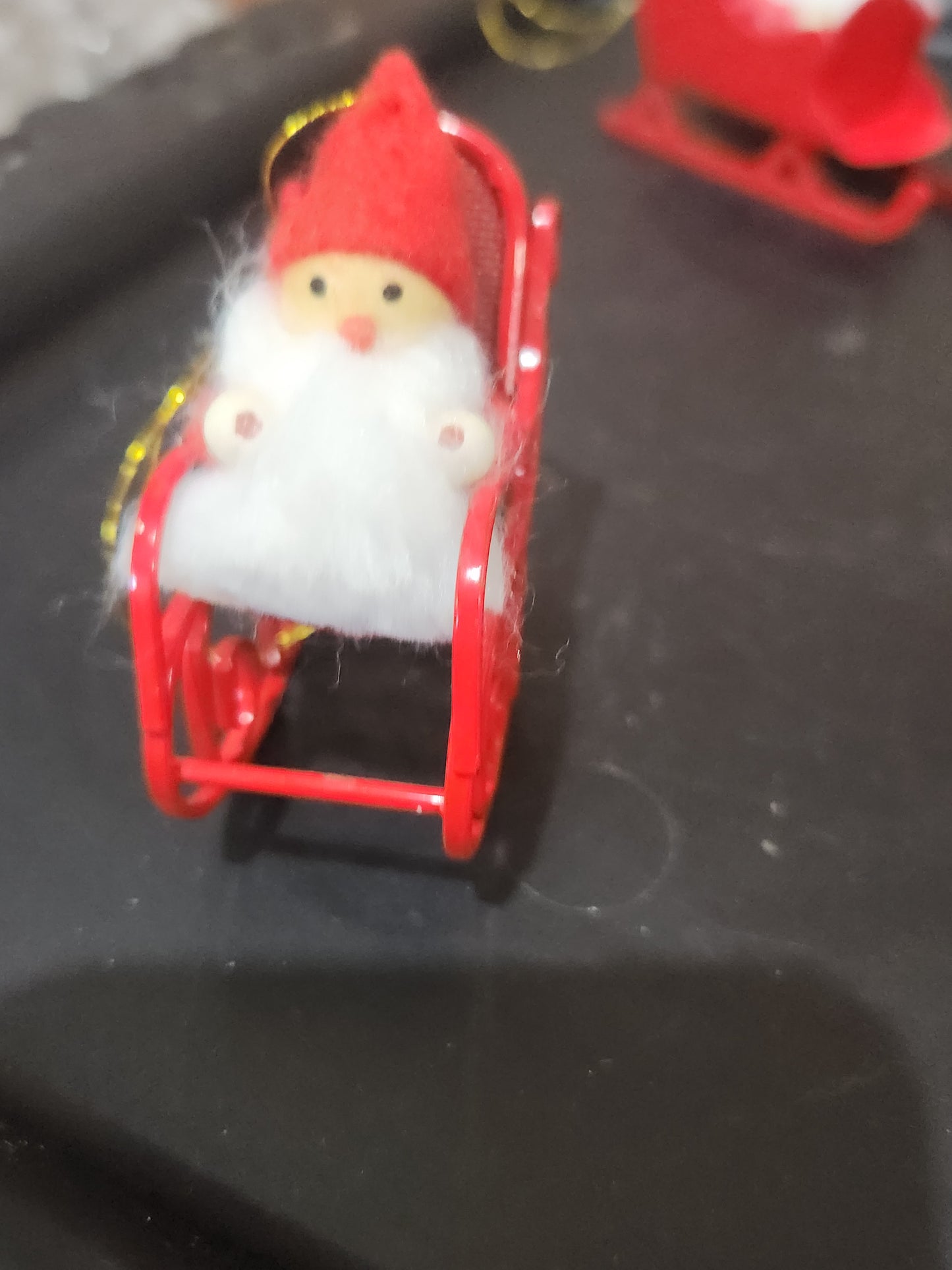 vintage set of 3 Avon Frolicking felt Santa ornaments sleigh rocking chair bike sfa3