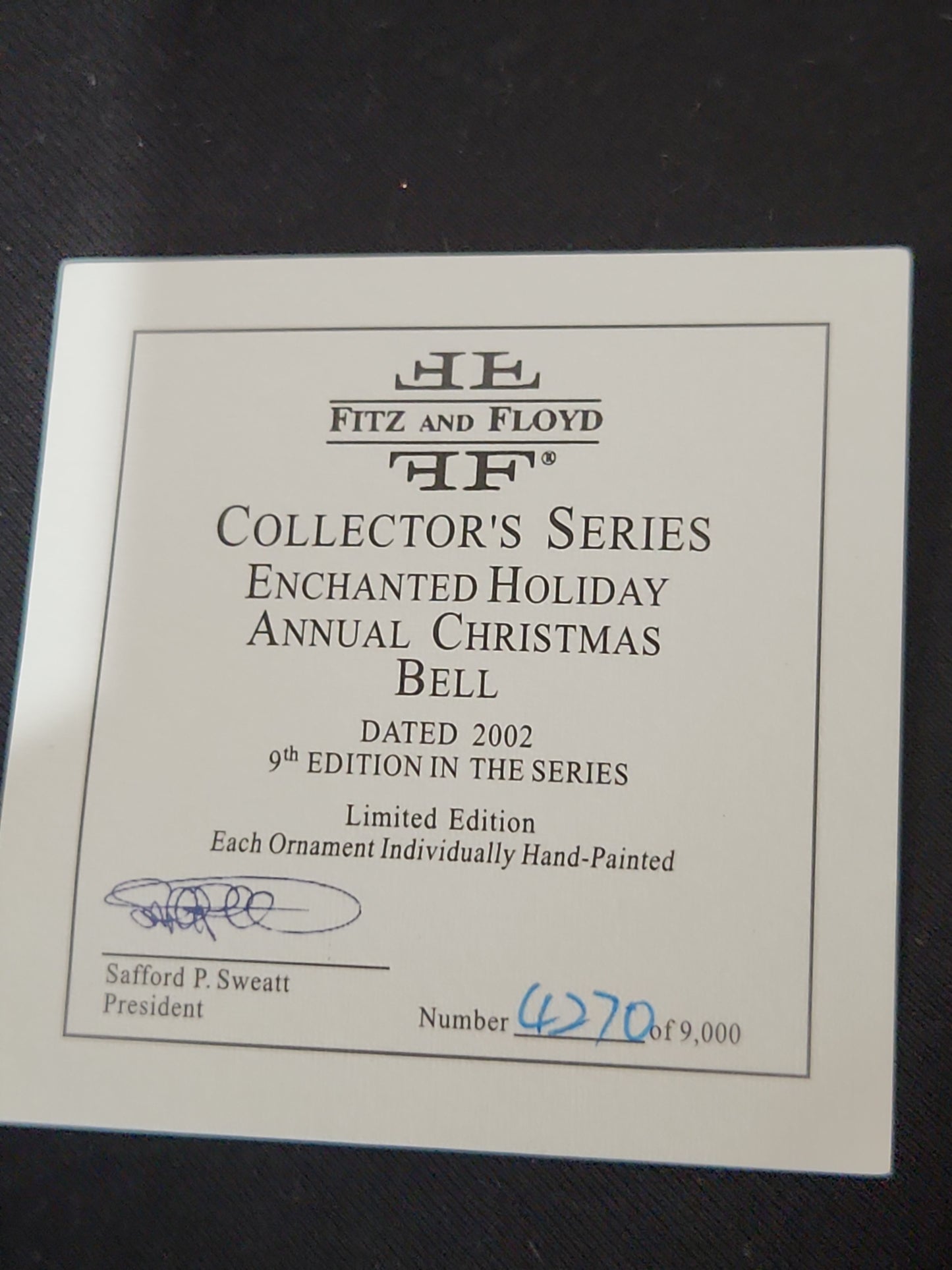 Vintage Fitz & Floyd Enchanted Holiday Bell Collector's Series Limited Edition Deer 2002