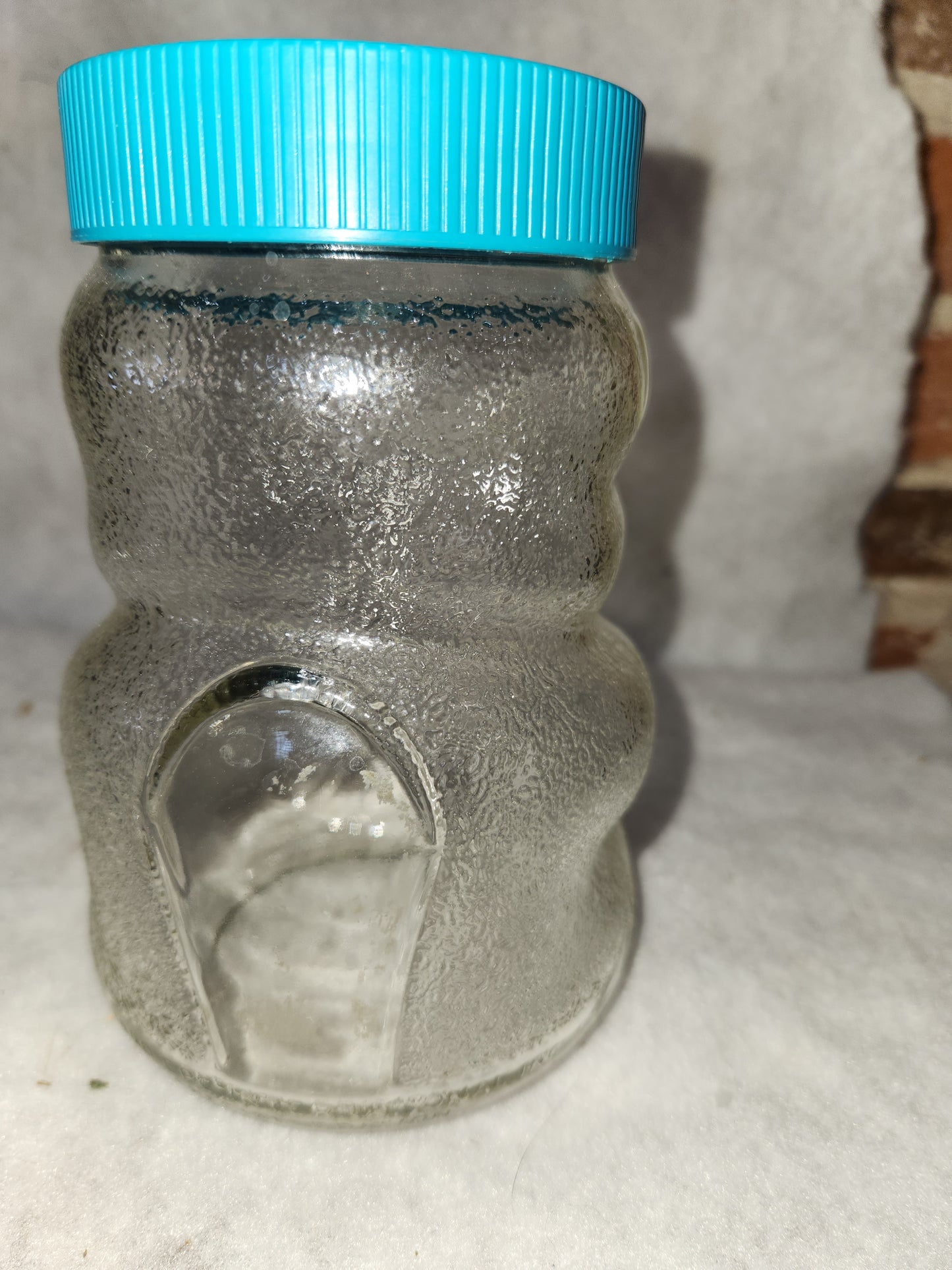 Vintage 1990 Skippy Peanut Butter- Beaver Glass Jar Bank- 100th Anniversary turquoise lid skj1