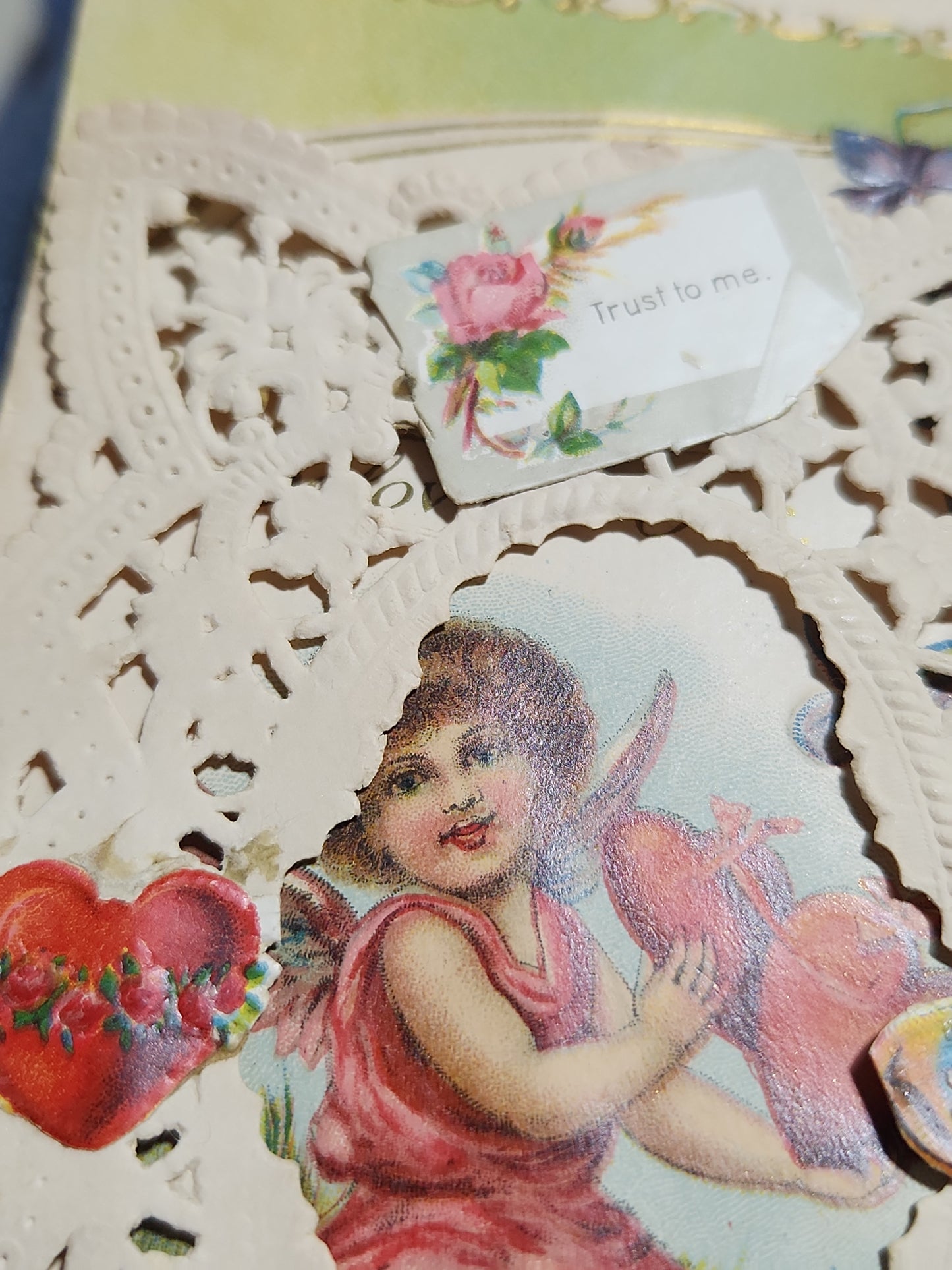 Antique Victorian Valentines Day card paper and lace