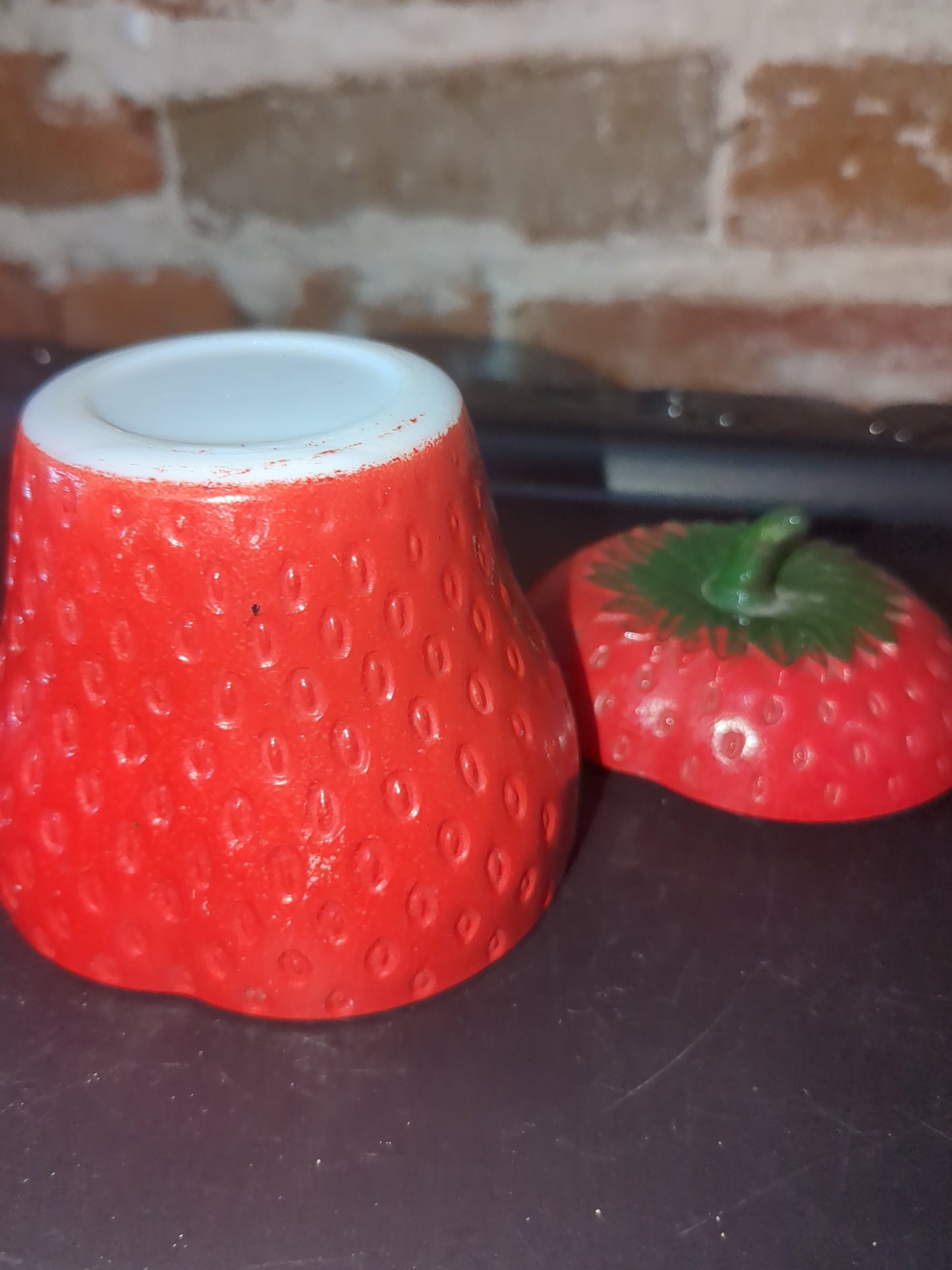 Vintage Hazel Atlas Painted Milk Glass strawberry jar bowl jam trinket mg78