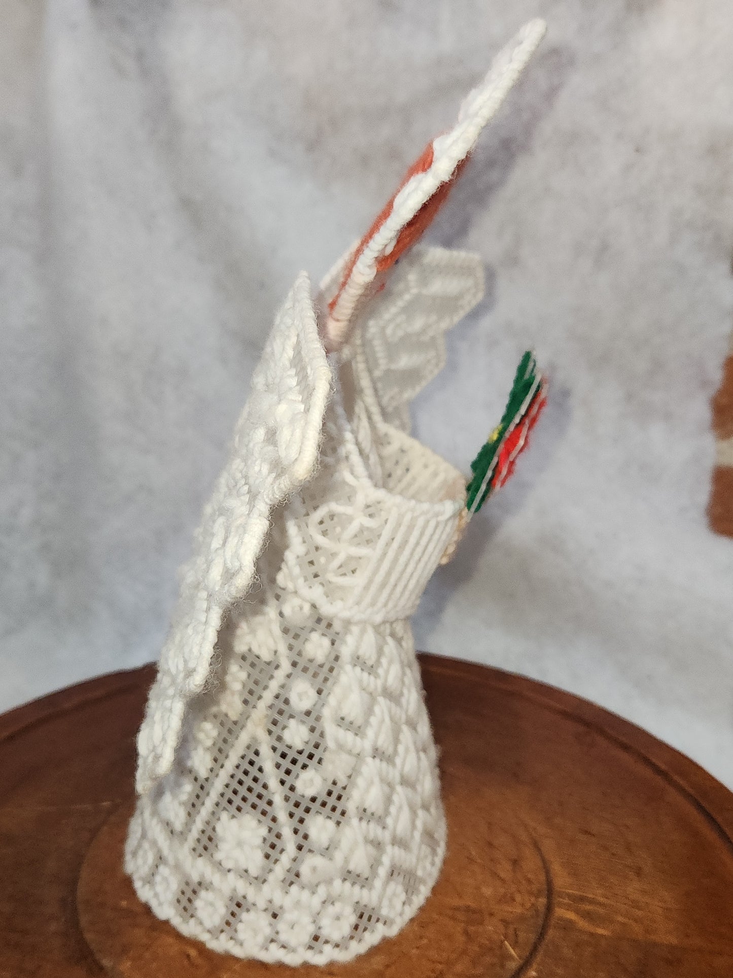 Vintage Handmade Canvas Angel Tree Topper Poinsettia ch787