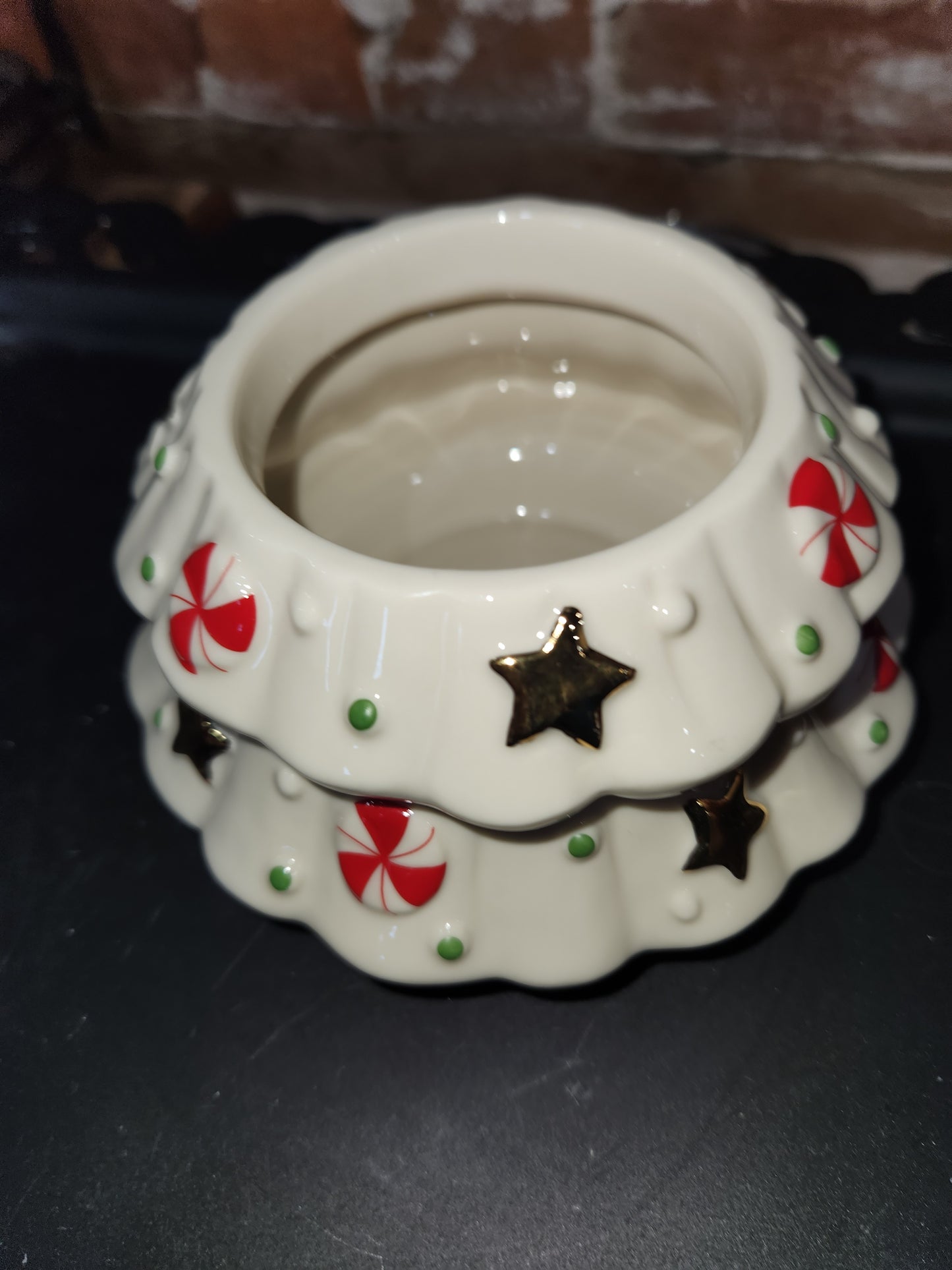New in Box Lenox Holiday Tree Treat Jar Peppermint And Stars 7" len58