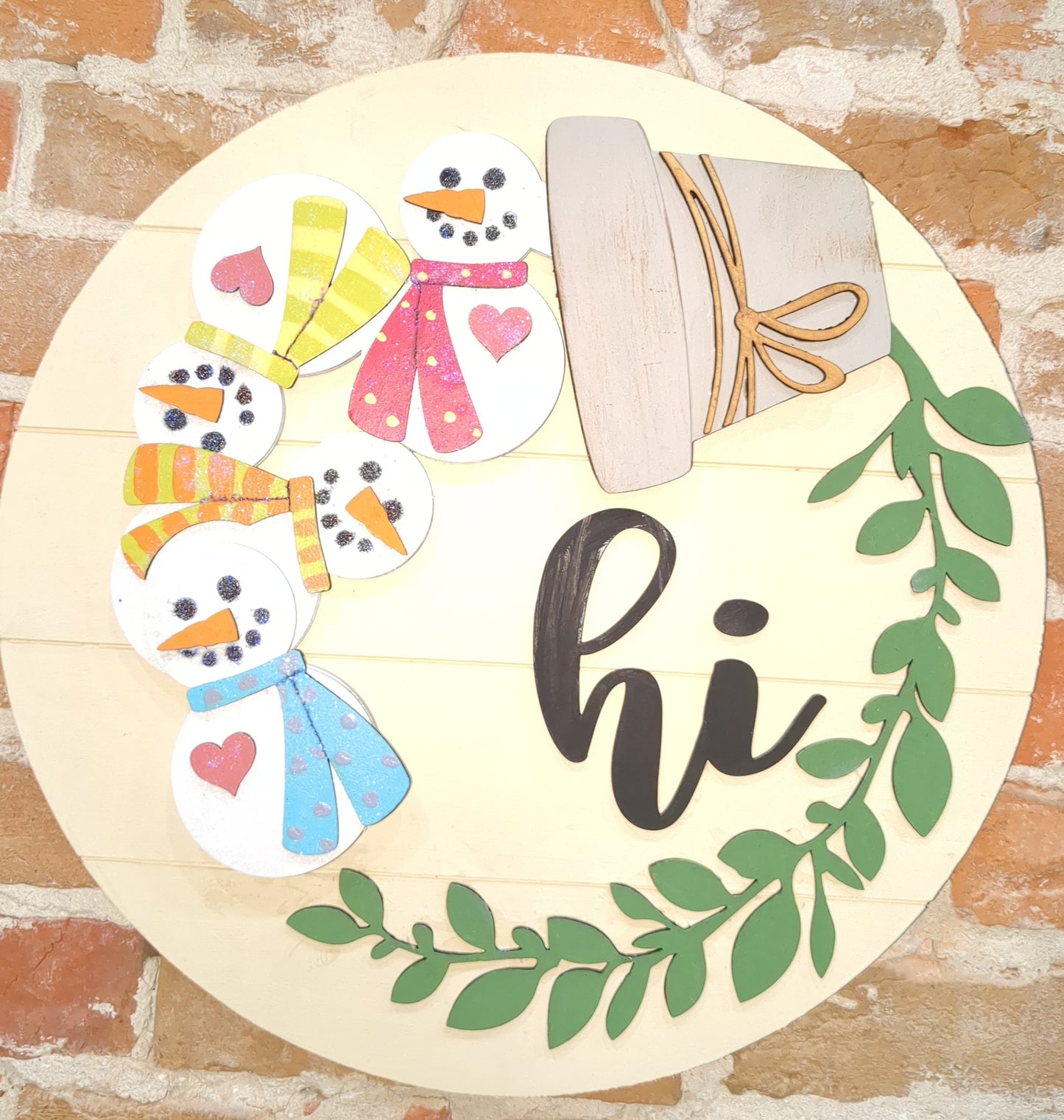 Snowman winter insert for pot spilling door sign