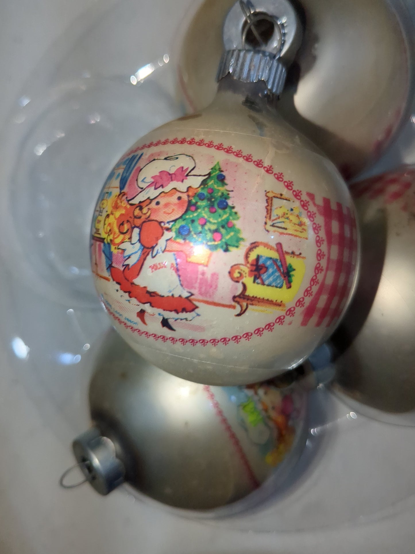 Vintage Coby Polly Pal Glass Christmas Ornaments set of three matching 3" and one 2 1/4" USA Made