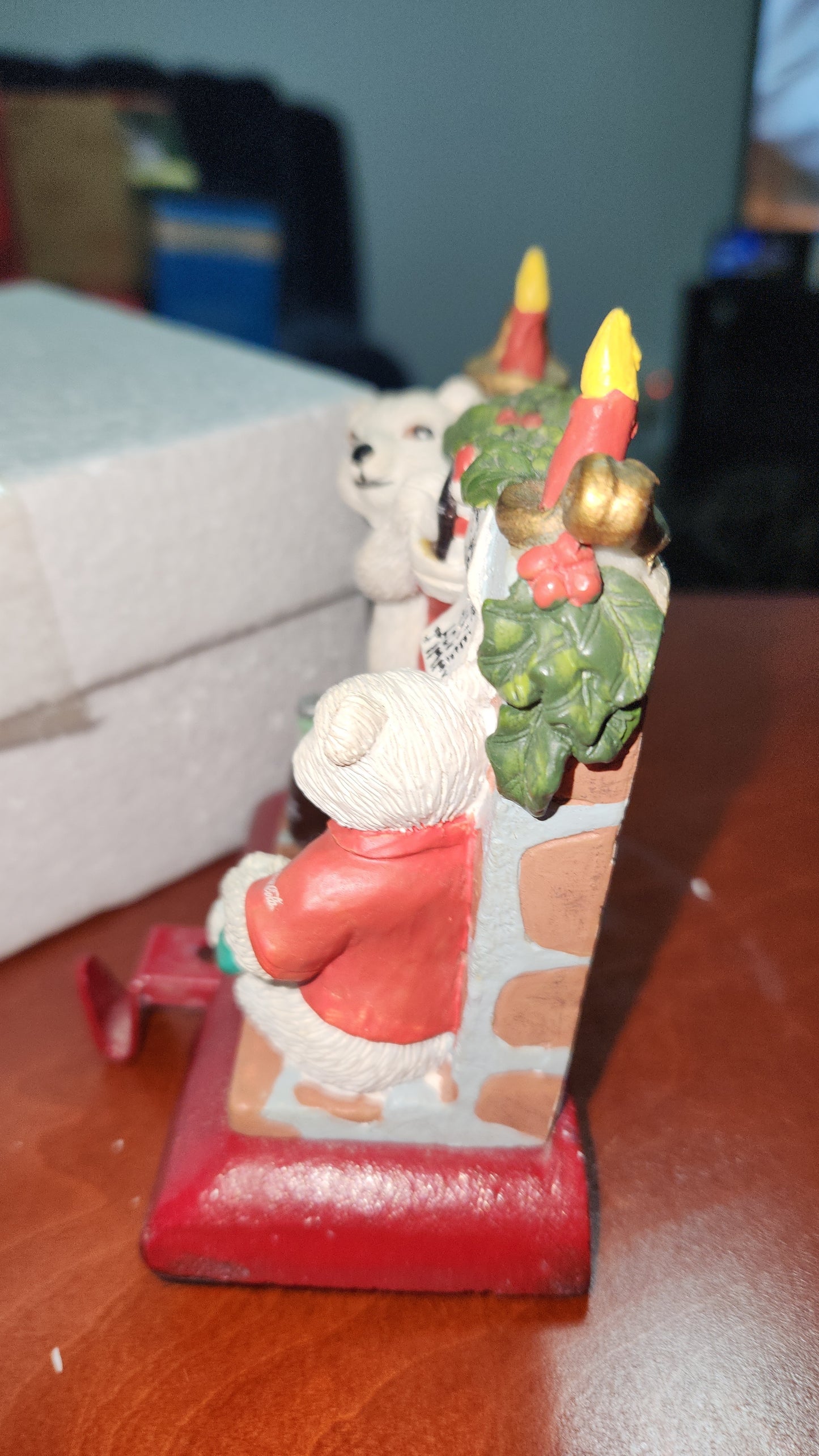 Vintage Coca-Cola Coke Cast Iron Stocking Holder - 1997 Bears at Fireplace cc262