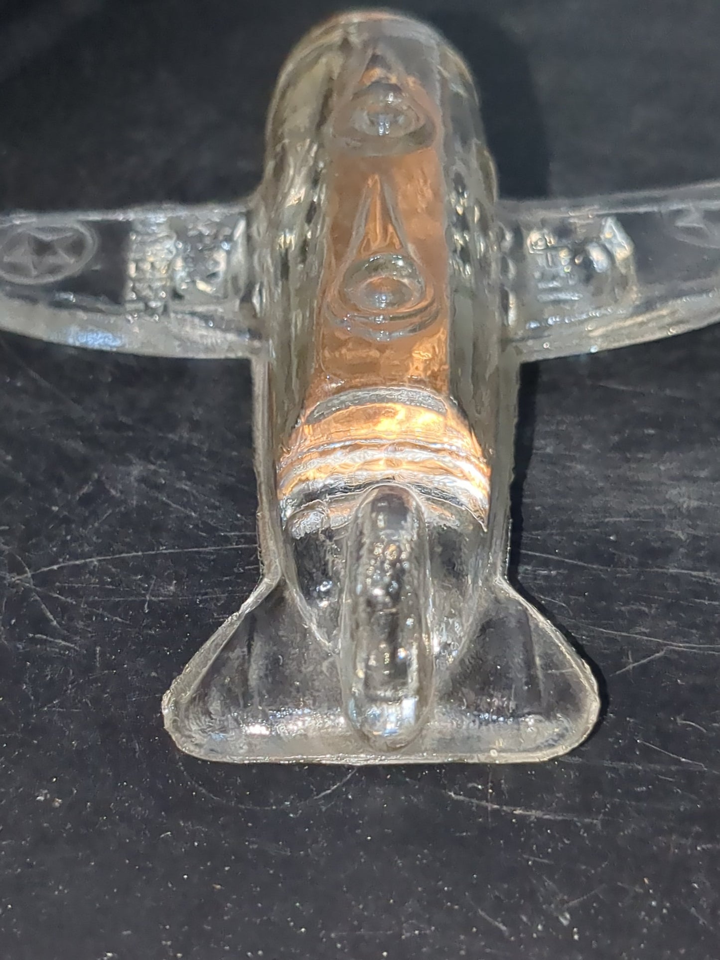 Vintage 1940s Jeanette Glass WWII  US Army Bomber glass candy container with original label Figural glass airplane candy gl123