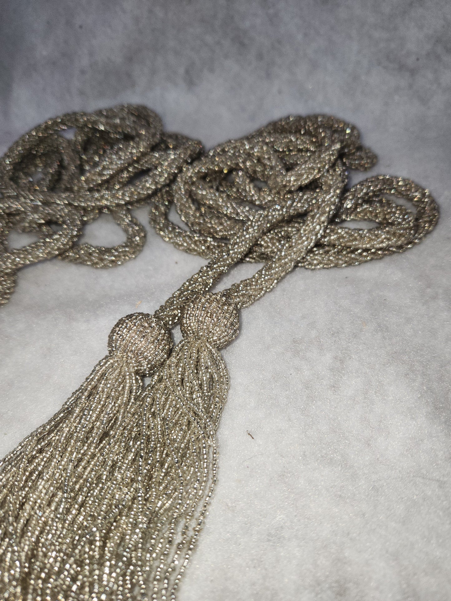 Vintage Beaded Double Tassel tree garland drapery tie back iridescent seed beads gar45