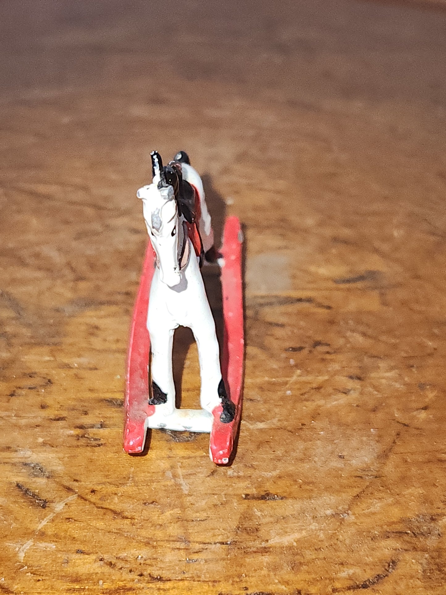 Vintage Cast Lead Tiny, White, Rocking Horse ornament or dollhouse min2