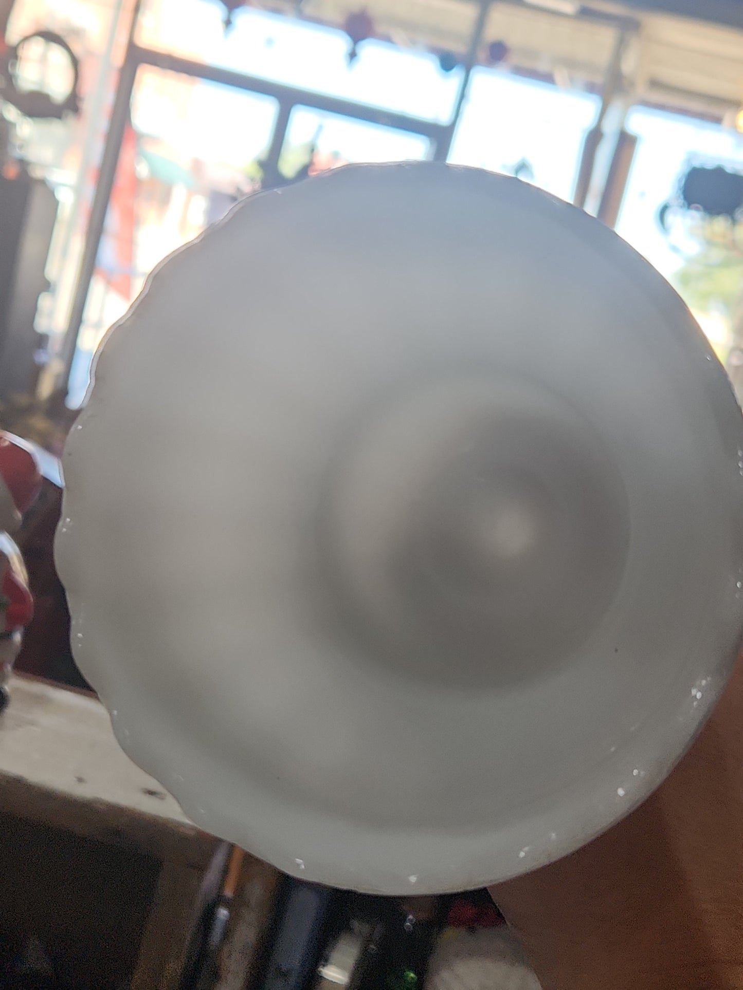 Vintage Milk Glass Ribbed, flutted Scalloped edge compote dish on pedestal candy planter dessert mg56