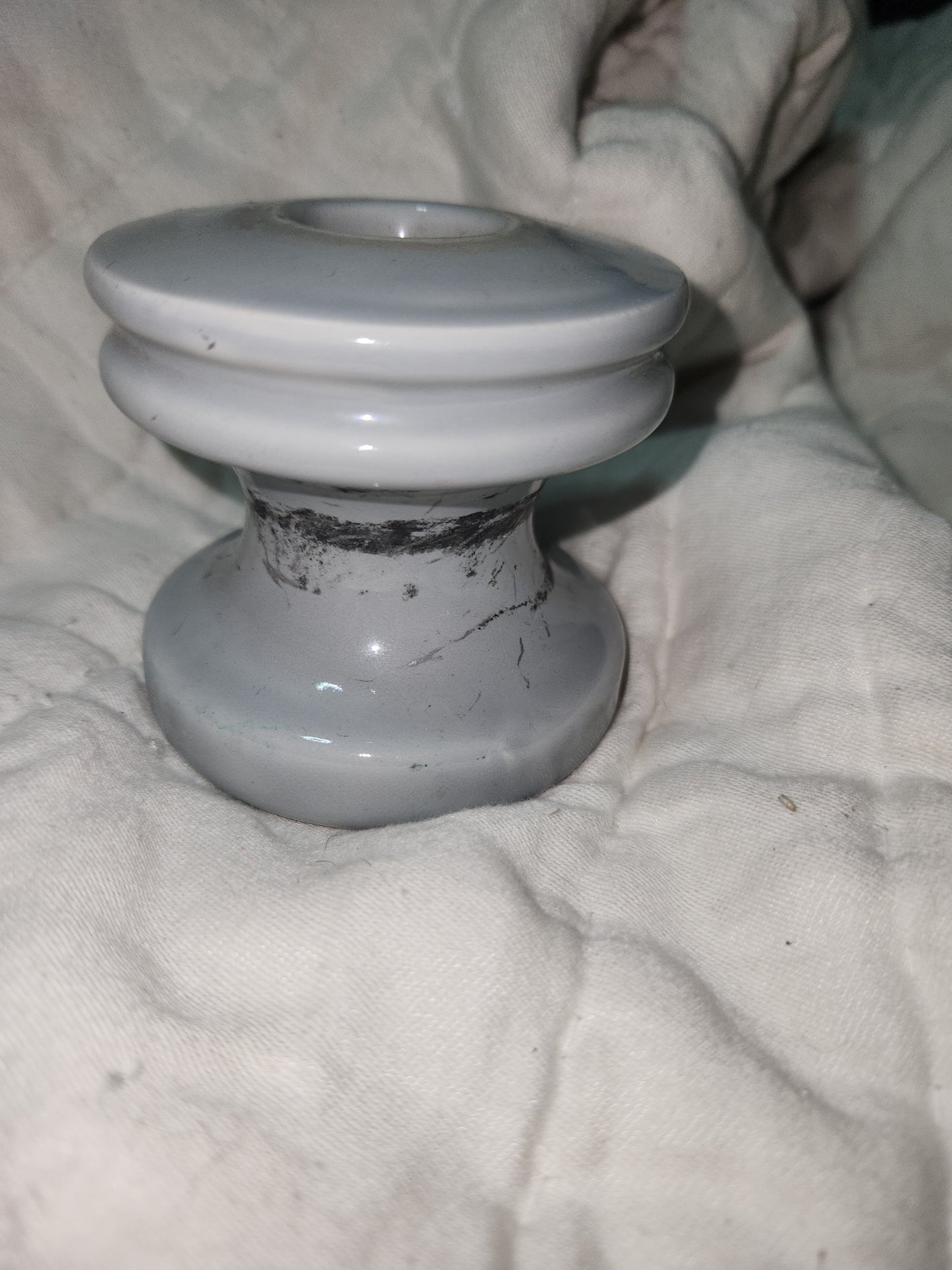 Vintage Electrical Telegraph Knob Tube Wire Insulator Grey Glazed Ceramic I345