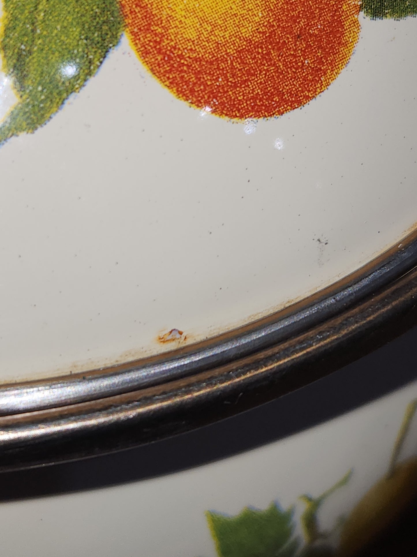 Claire Burke Enamel Potpourri Pot Brass Handles Fruit Designs pop8