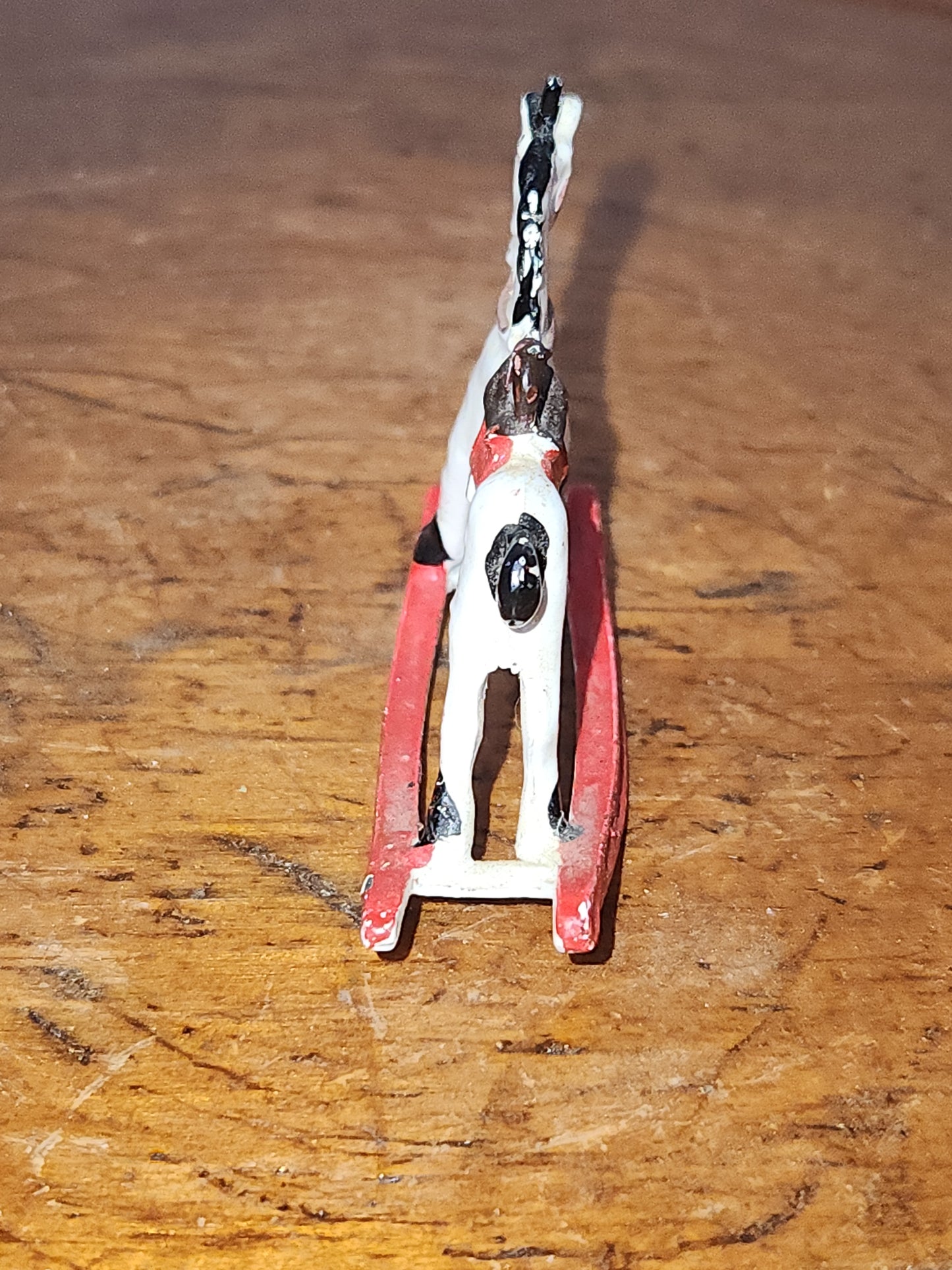 Vintage Cast Lead Tiny, White, Rocking Horse ornament or dollhouse min2