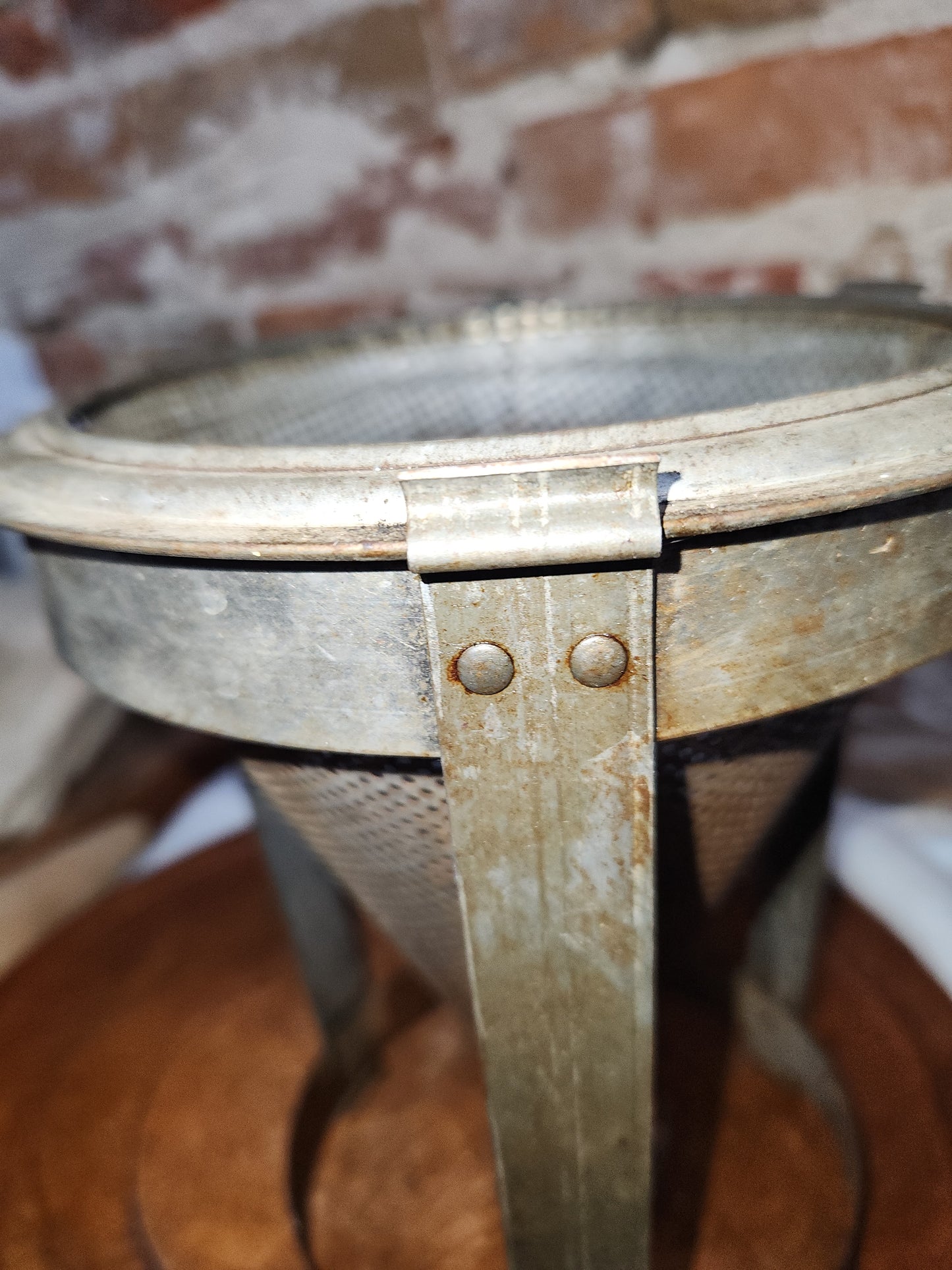 Vintage Cone Sieve Colander in stand Green Handle Patina kit719