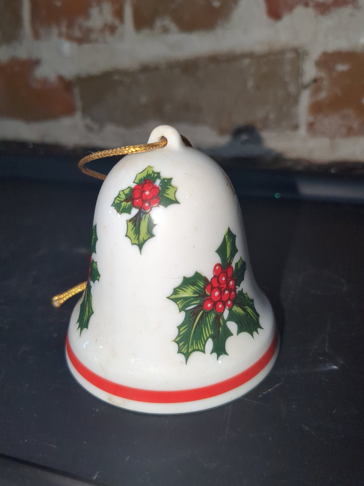 Vintage Lefton Christmas Ornament Porcelain Bell with Holly & Berries Japan #8304 bell89