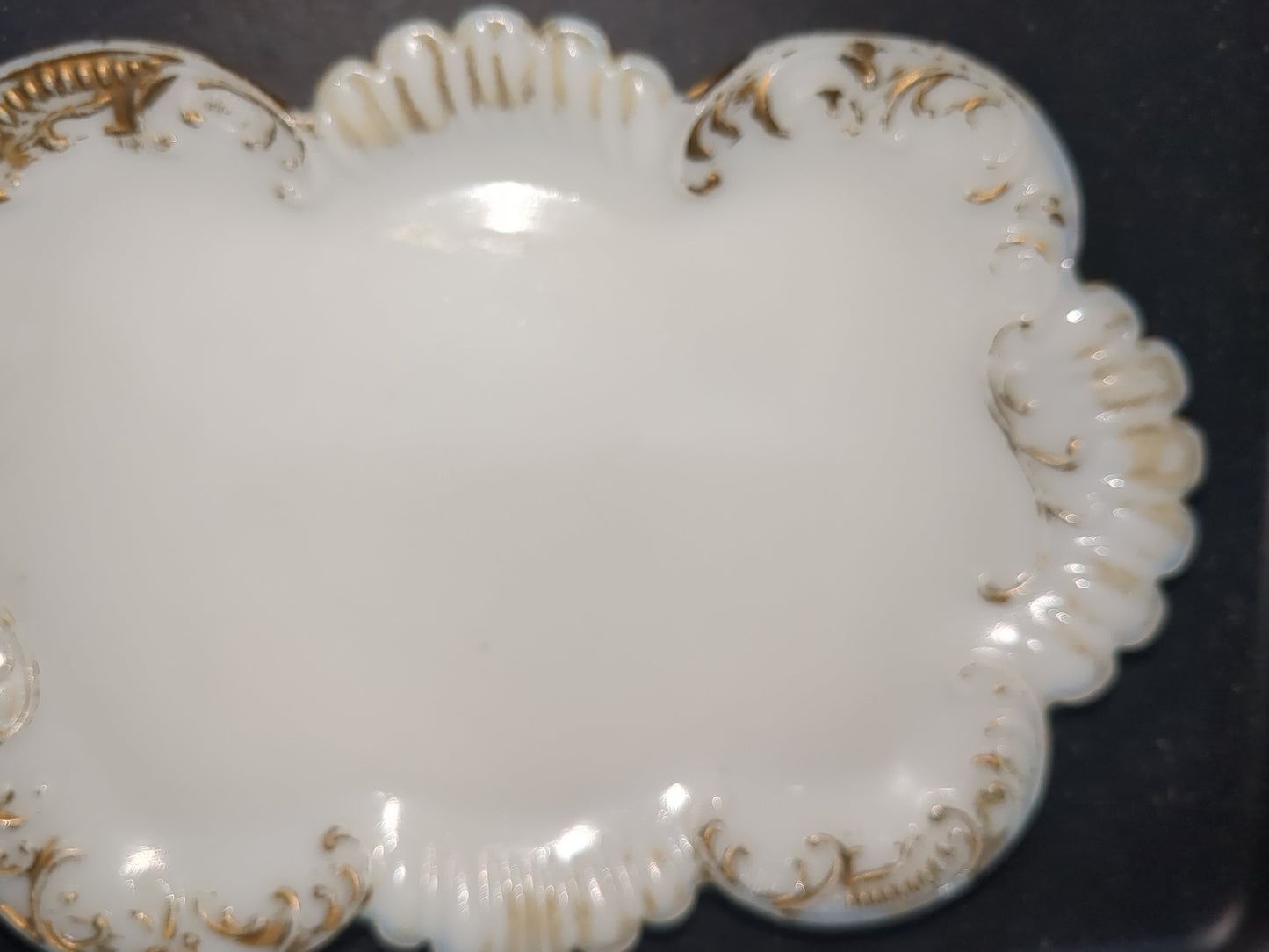Antique Vanity Milk Glass Tray gold gl887