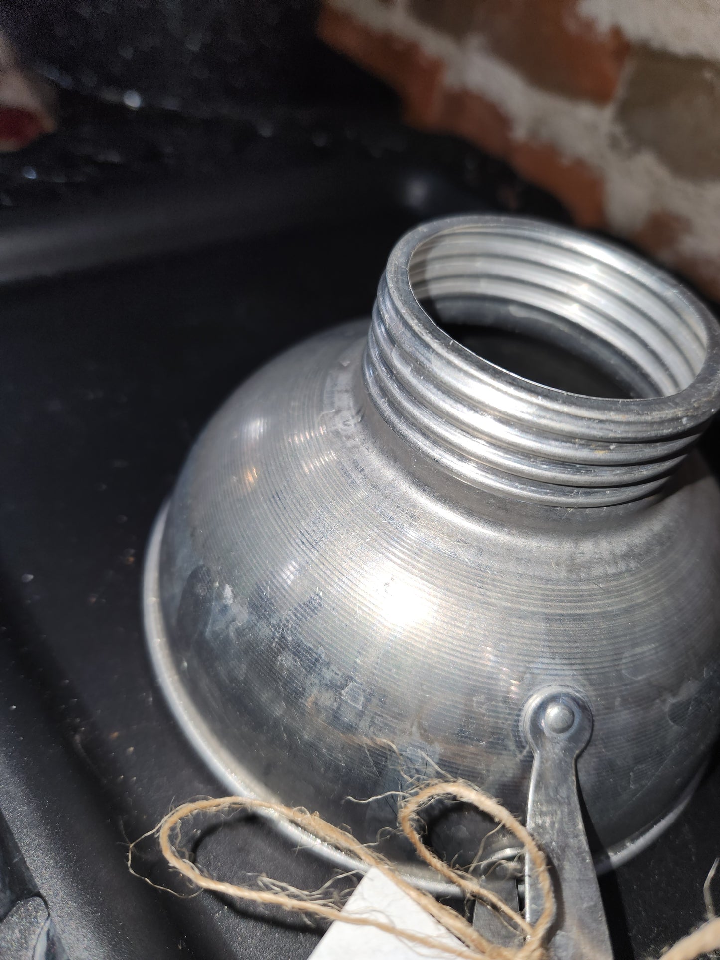 Antique Primitive Metal Funnel Riveted Handle Screw Threaded Bottom good condition alu299