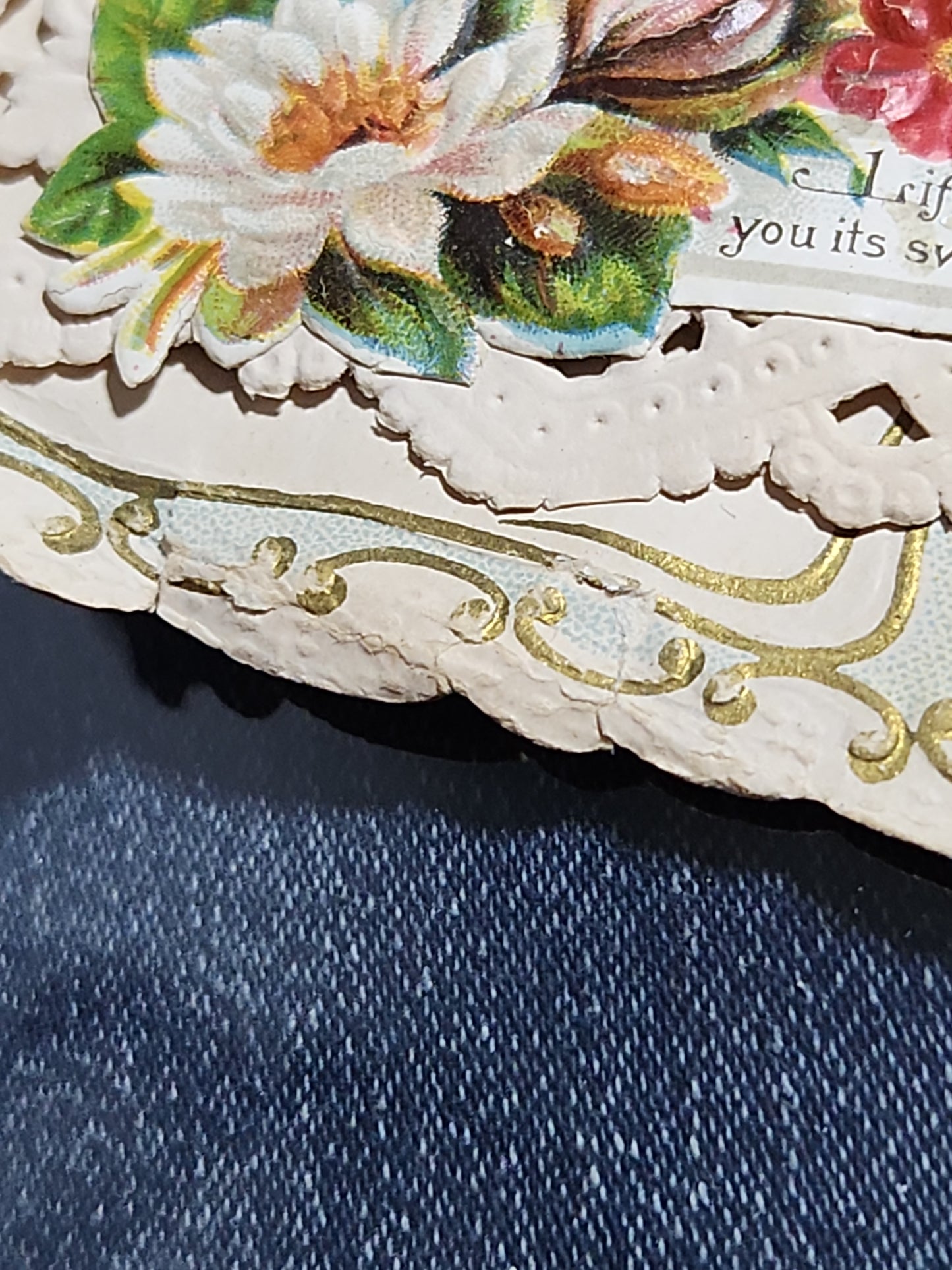 Antique Victorian Valentines Day card paper and lace