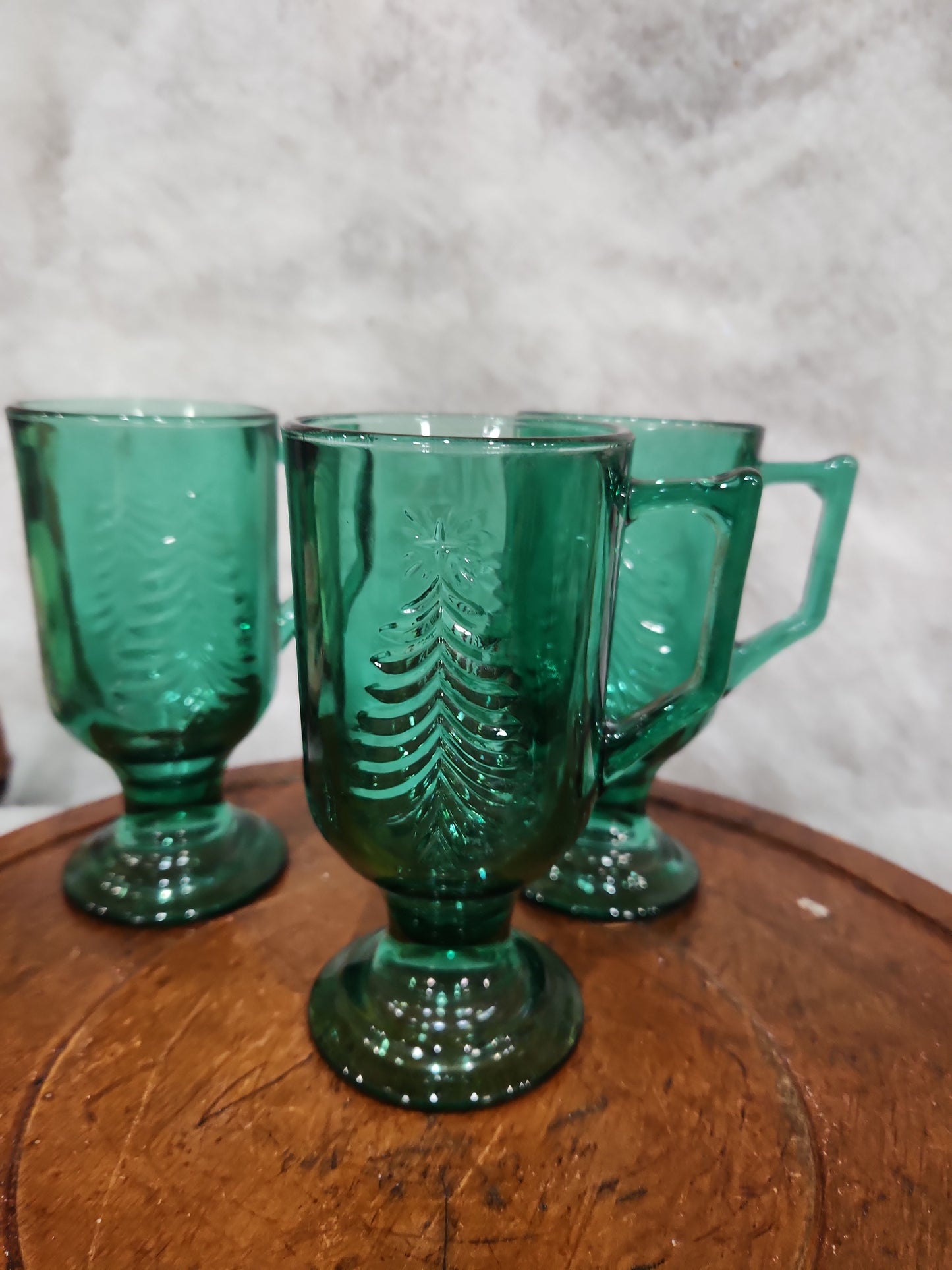 Vintage Indiana Glass Evergreen Tree Holiday Classic Footed Mug Set of 3 - 7oz mug5