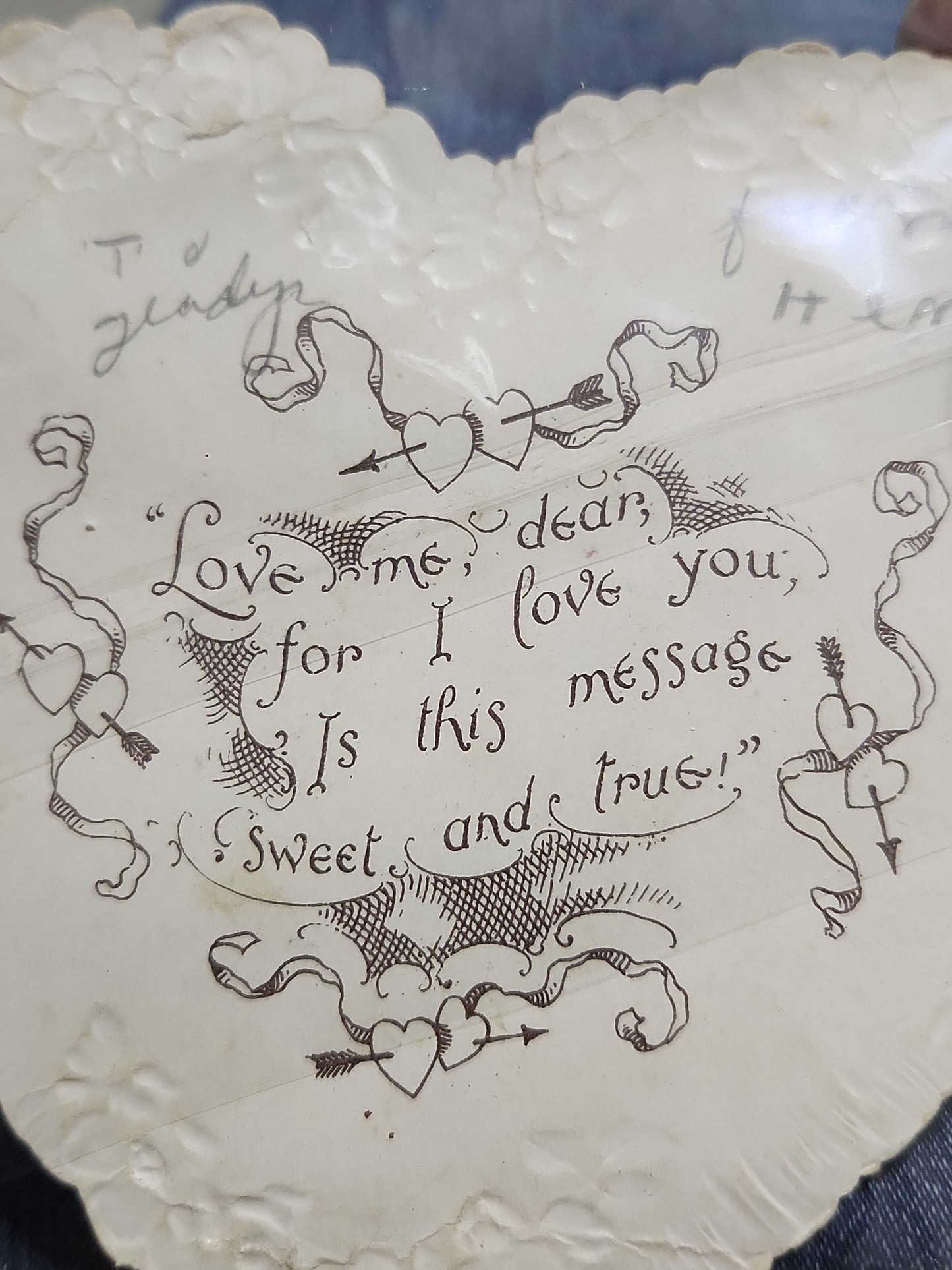 Antique 1880s Die-Cut Embossed Heart Valentine Card Child A Token of Love Poem