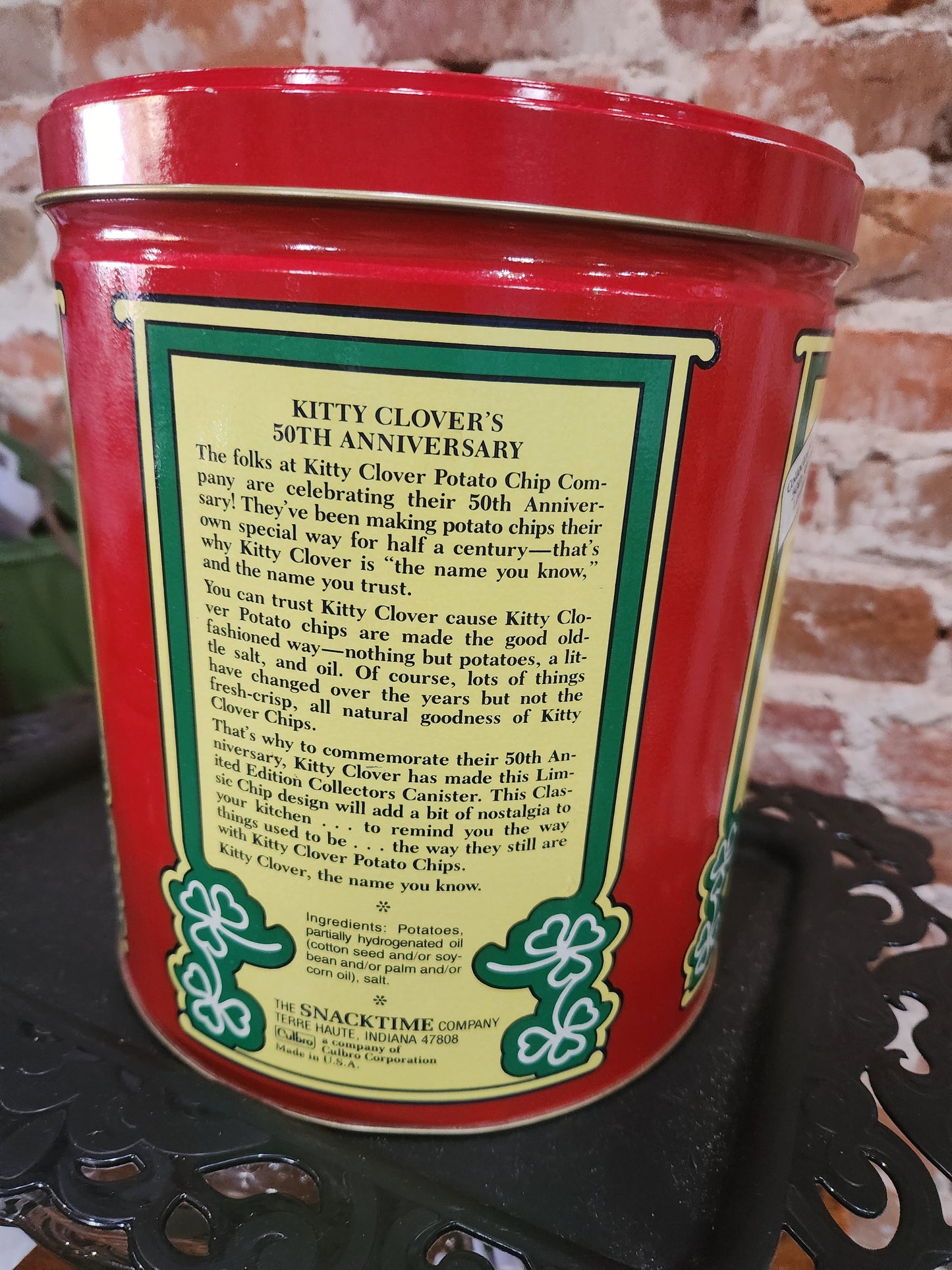 Vintage Kitty Clover Potato Chip Tin 50th Anniversary Limited Edition 14oz 1982 tin1982