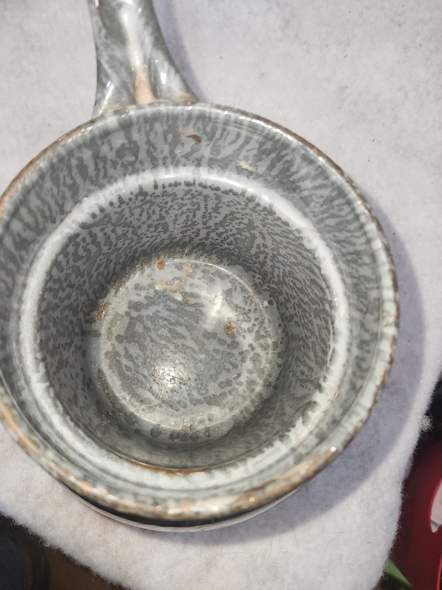 Vintage Primitive Graniteware Enamelware Double Boiler Pot Light Grey Dark Grey Speckled en88