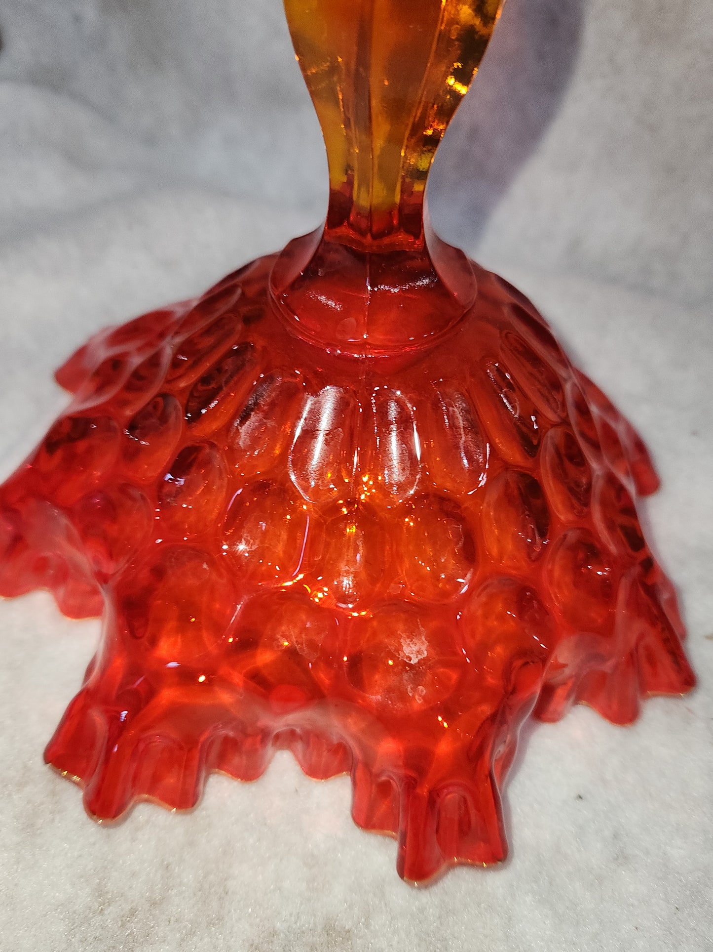 Vintage Fenton Amberina Ruffled Top Large Compote Red Orange to Yellow gla88