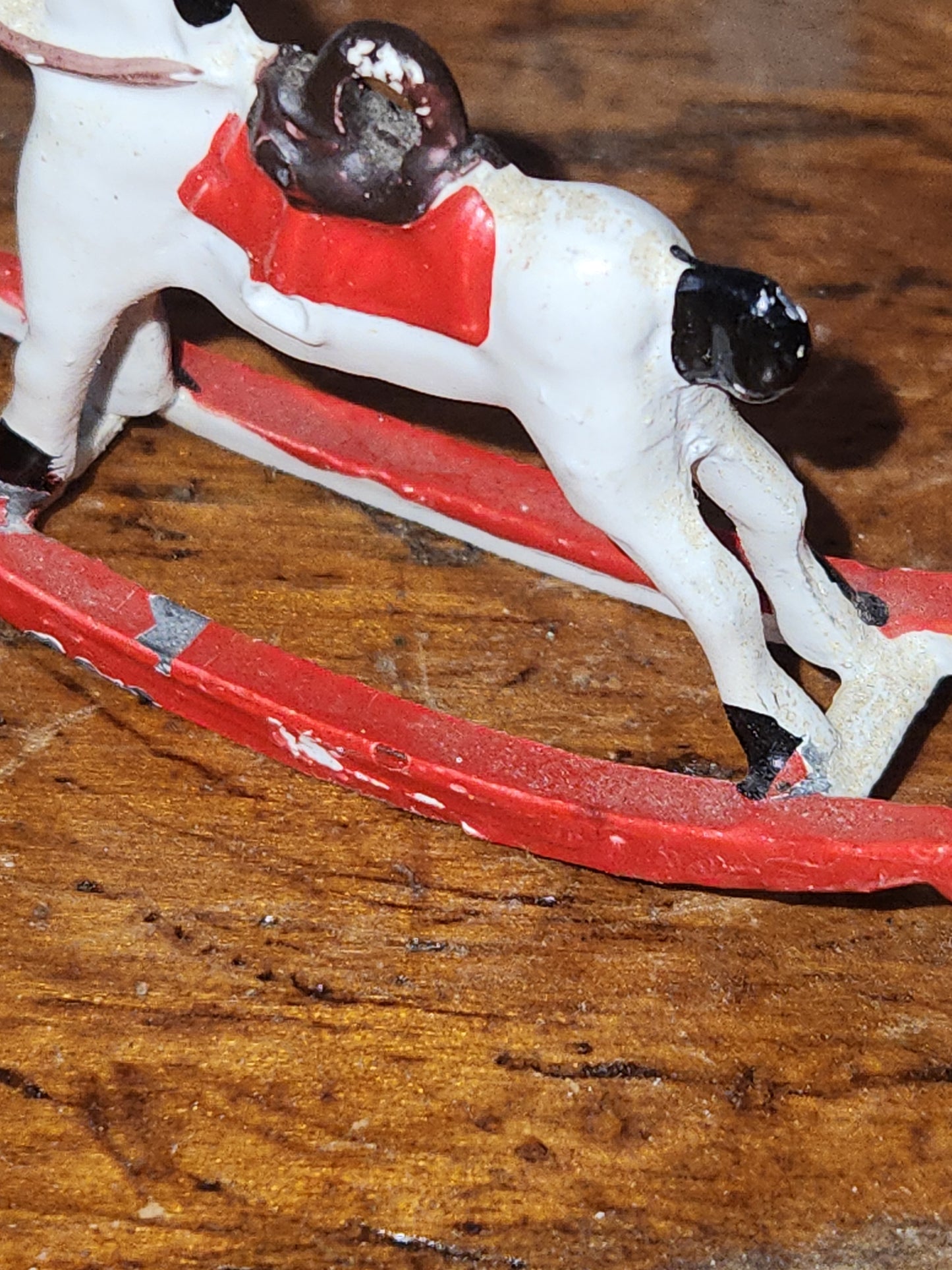 Vintage Cast Lead Tiny, White, Rocking Horse ornament or dollhouse min2