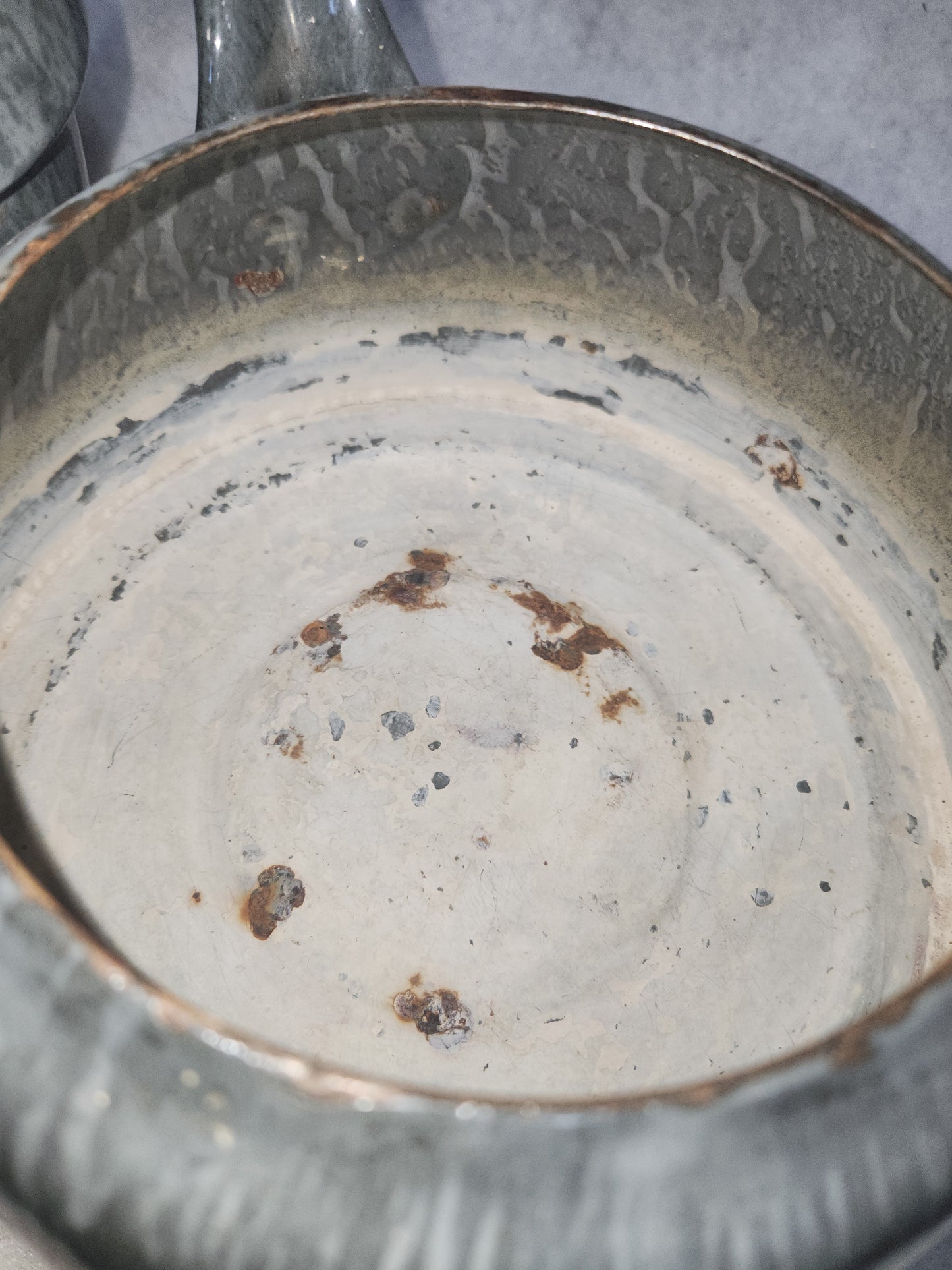 Vintage Primitive Graniteware Enamelware Double Boiler Pot Light Grey Dark Grey Speckled en88