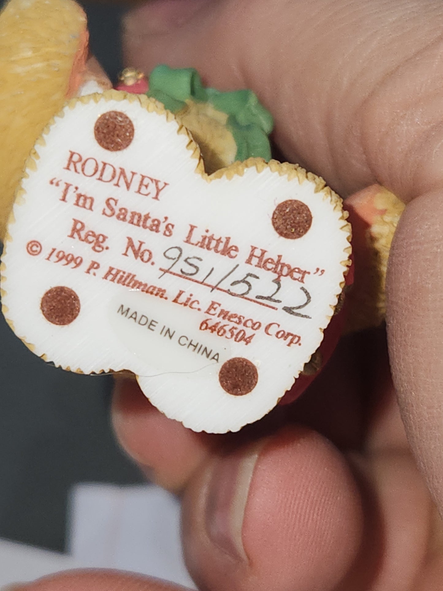 Vintage Enesco Cherished Teddies Rodney "I'm Santa's Little Helper" No Box 1999 ct67