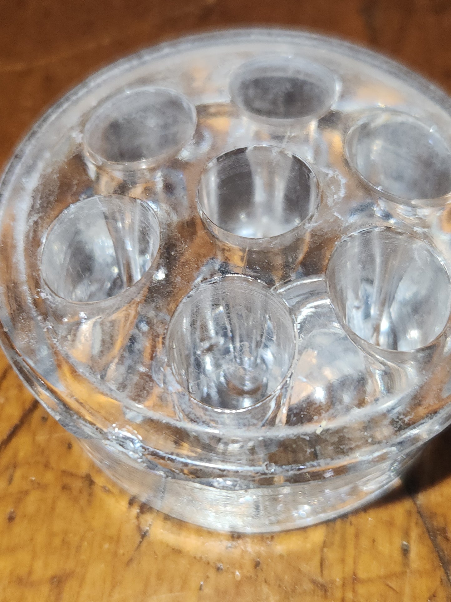 Vintage Clear Glass 7 Hole Flower Frog vase opening for Stem Arrangement ff98