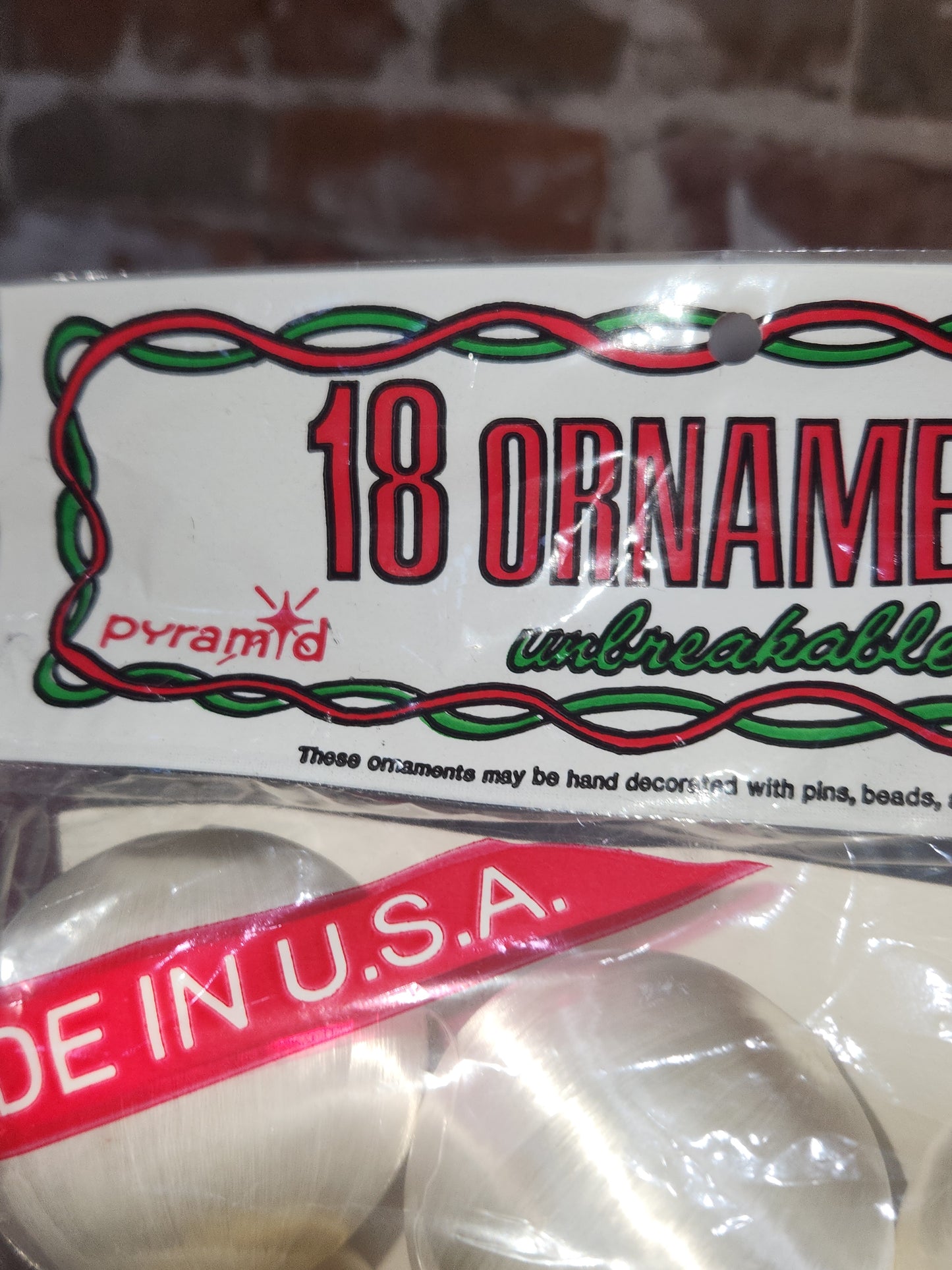 Vintage Pyramid set of 18 Satin unbreakable ornaments 2" unopened NOS bgo8